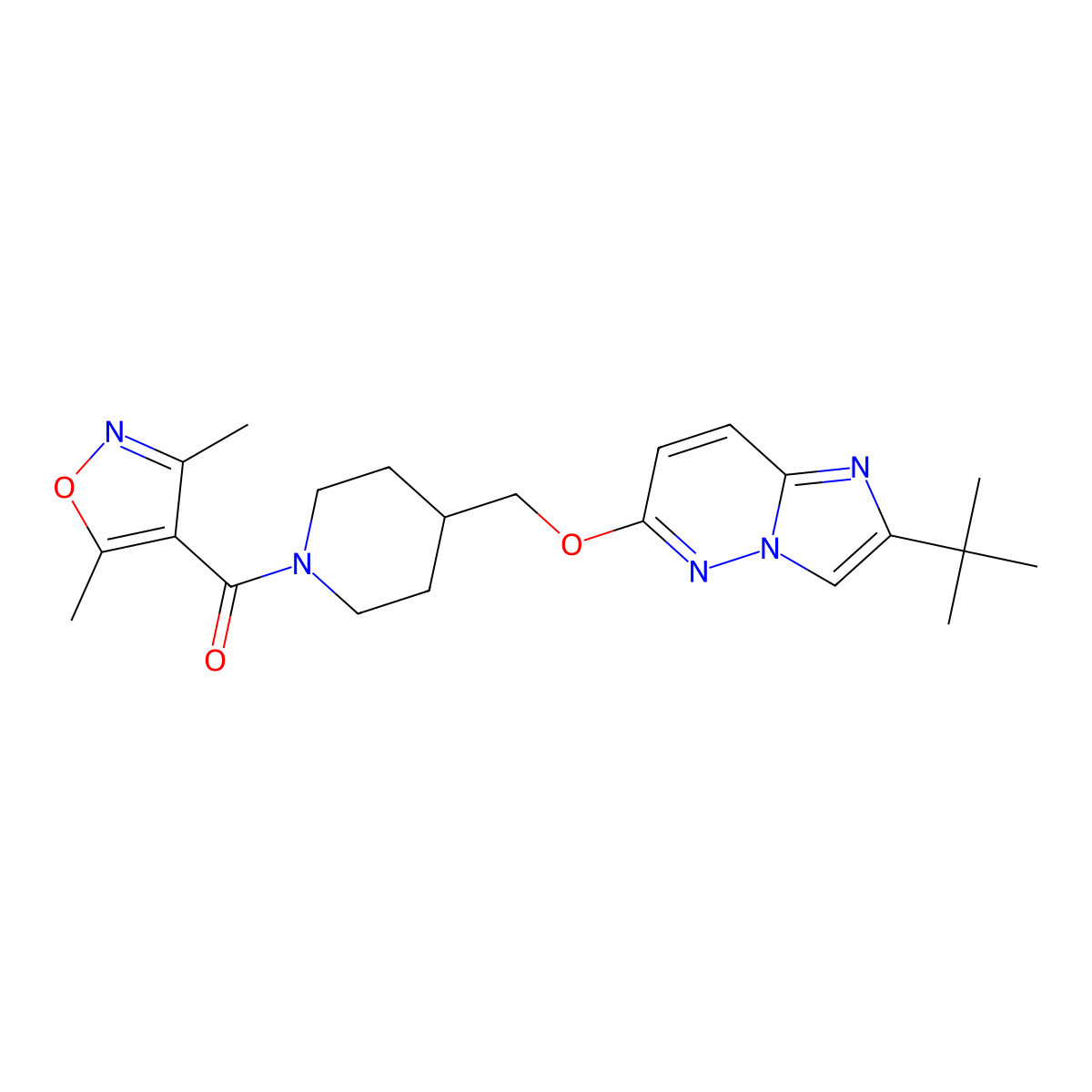 4-[({2-Tert-butylimidazo[1,2-b]pyridazin-6-yl}oxy)methyl]-1-(3,5-dimethyl-1,2-oxazole-4-carbonyl)piperidine molecular structure, CAS 2548976-94-7
