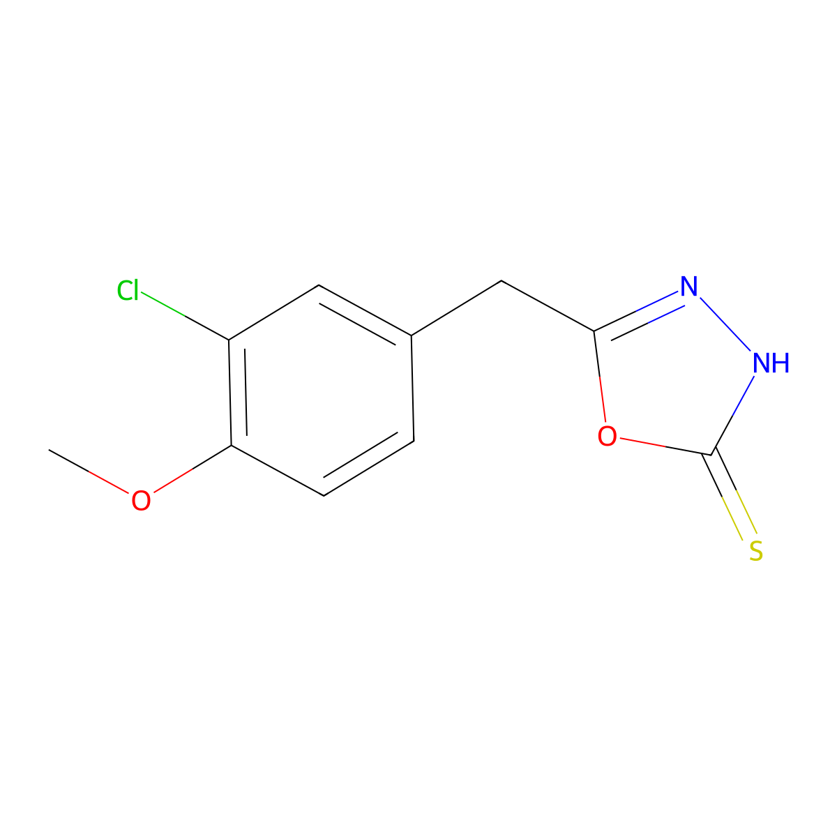 5-[(3-Chloro-4-methoxyphenyl)methyl]-2,3-dihydro-1,3,4-oxadiazole-2-thione molecular structure, CAS 2548976-99-2