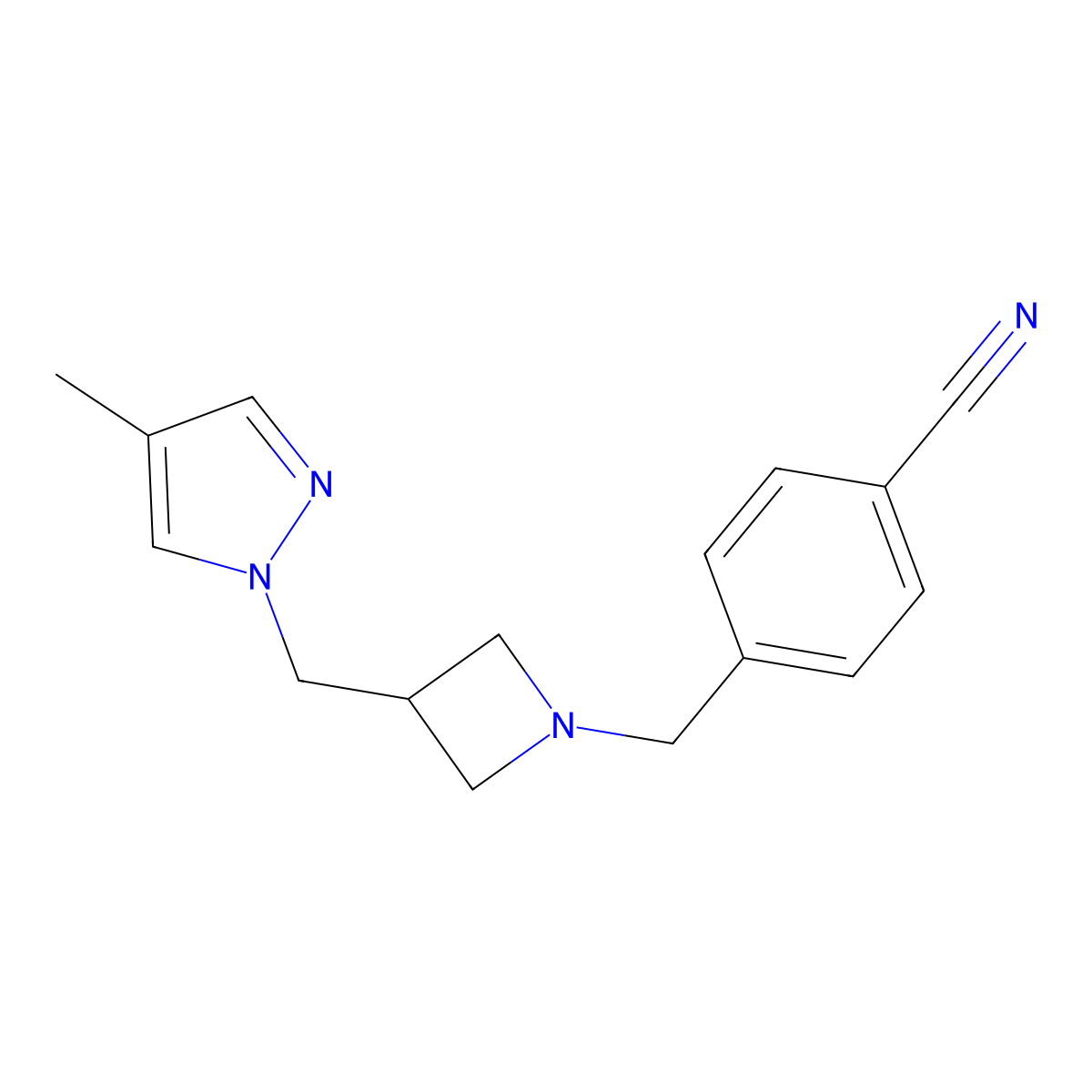 4-({3-[(4-methyl-1H-pyrazol-1-yl)methyl]azetidin-1-yl}methyl)benzonitrile molecular structure, CAS 2548977-00-8