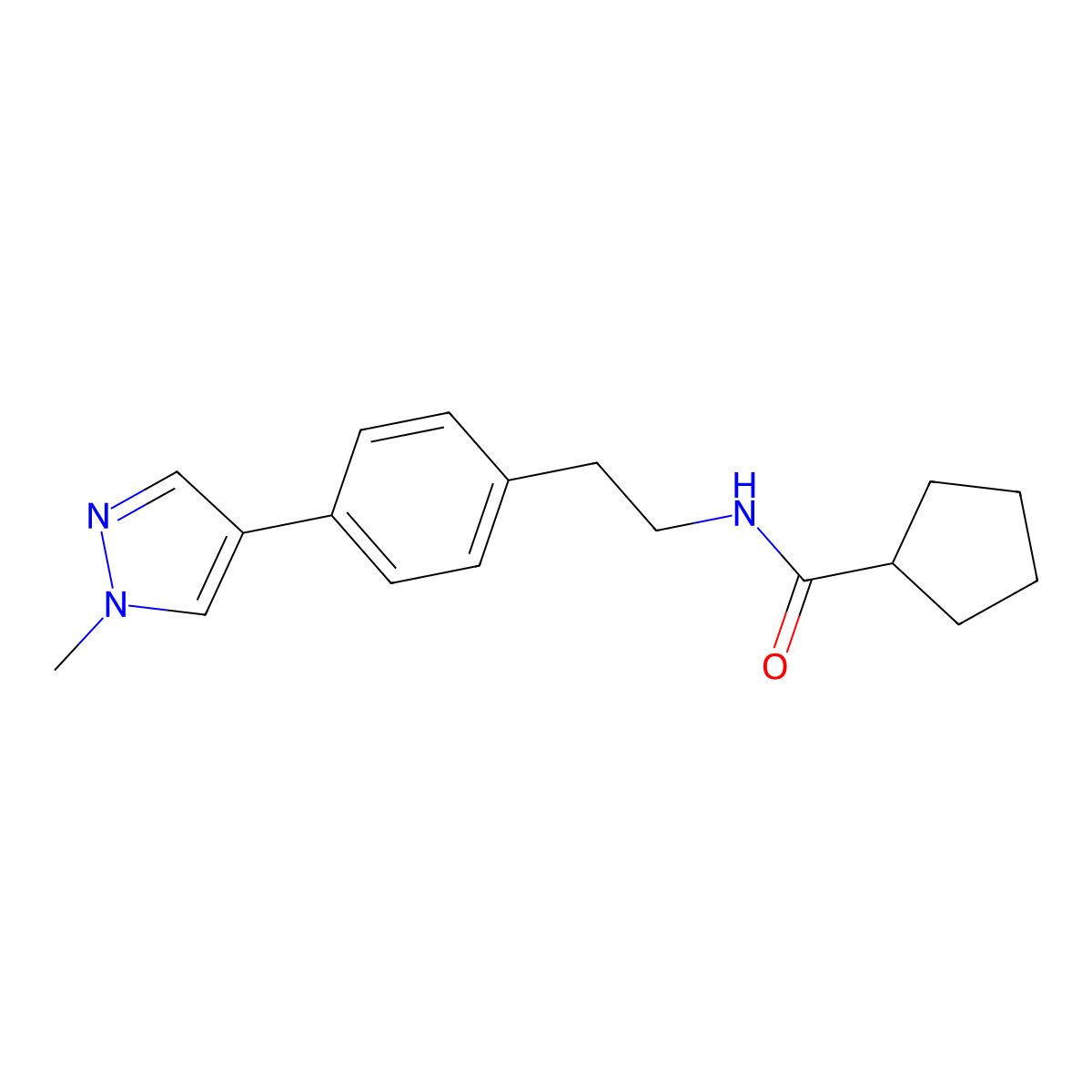N-{2-[4-(1-methyl-1H-pyrazol-4-yl)phenyl]ethyl}cyclopentanecarboxamide molecular structure, CAS 2548977-02-0