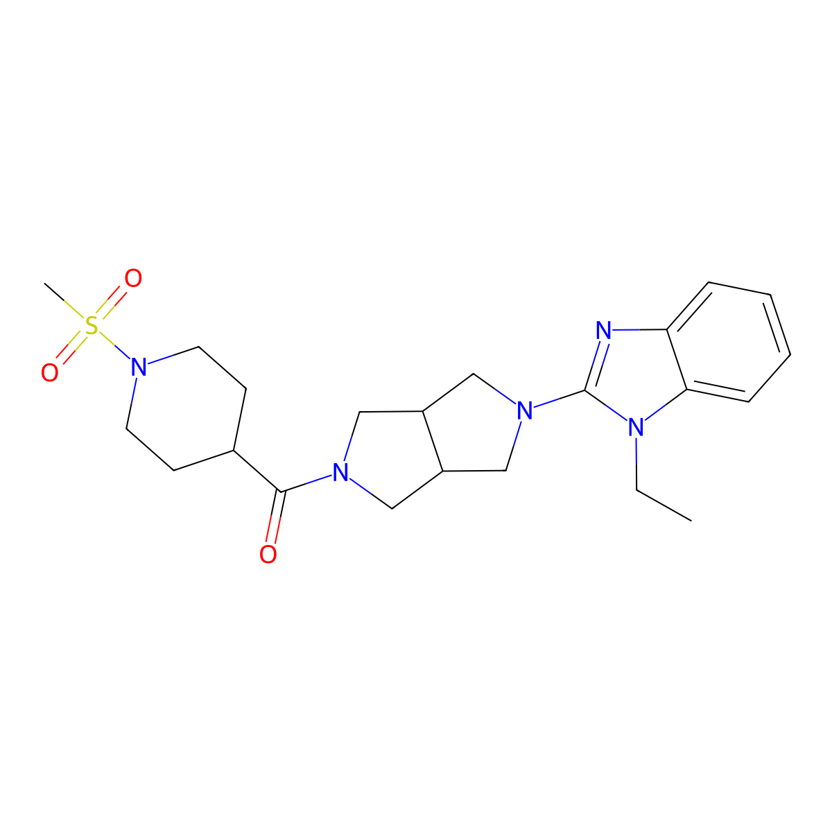1-ethyl-2-[5-(1-methanesulfonylpiperidine-4-carbonyl)-octahydropyrrolo[3,4-c]pyrrol-2-yl]-1H-1,3-benzodiazole molecular structure, CAS 2548977-03-1