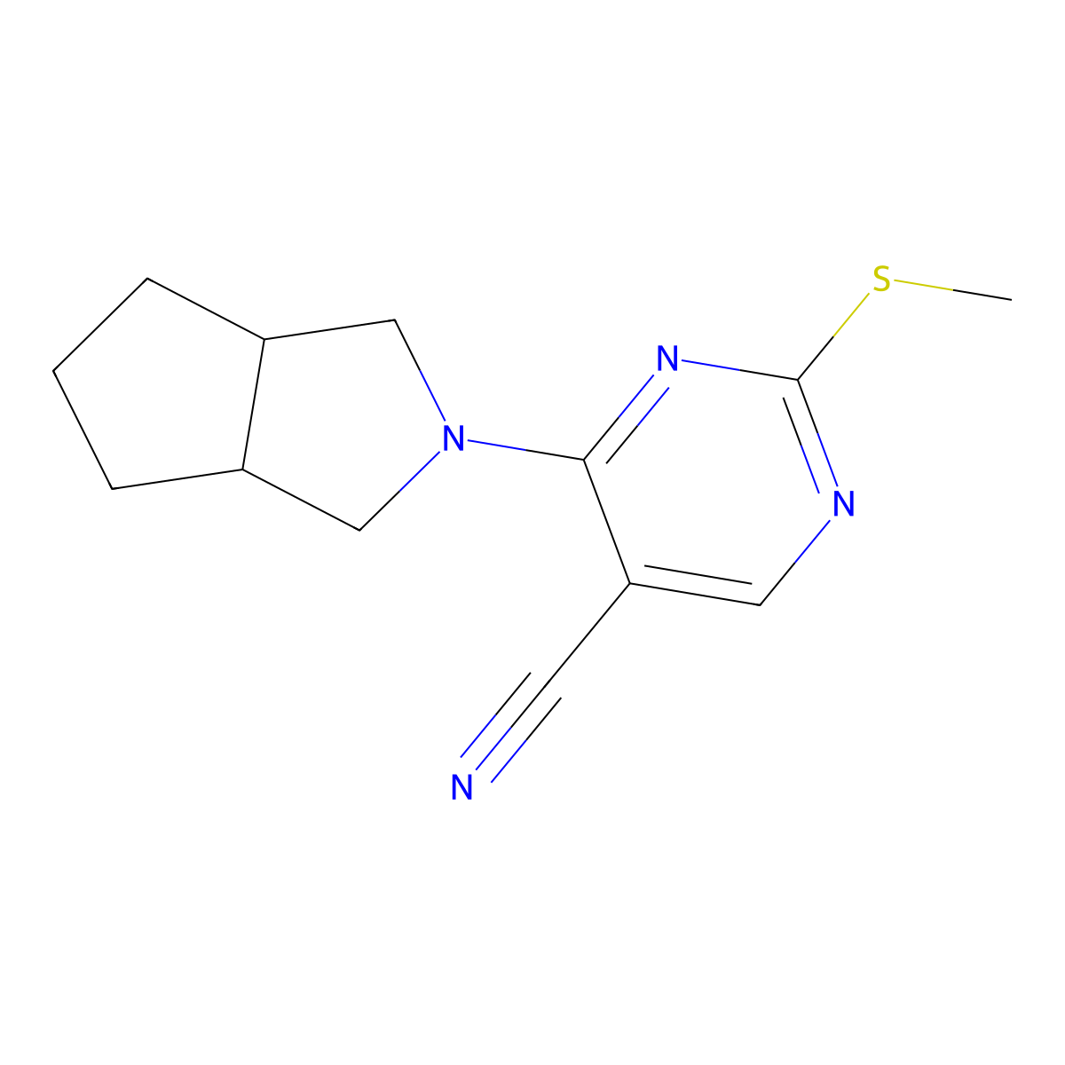 2-(Methylsulfanyl)-4-{octahydrocyclopenta[c]pyrrol-2-yl}pyrimidine-5-carbonitrile molecular structure, CAS 2548977-05-3