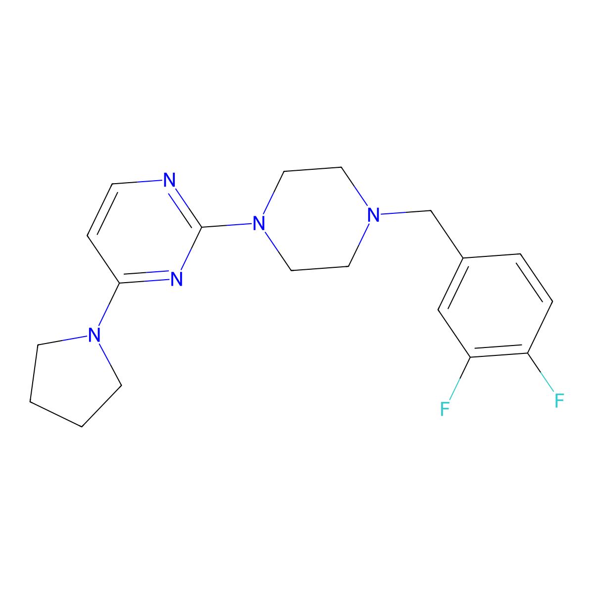 2-{4-[(3,4-Difluorophenyl)methyl]piperazin-1-yl}-4-(pyrrolidin-1-yl)pyrimidine molecular structure, CAS 2548977-12-2