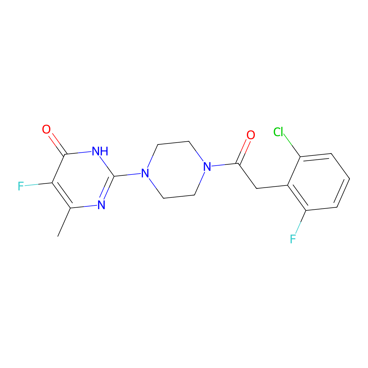 2-{4-[2-(2-Chloro-6-fluorophenyl)acetyl]piperazin-1-yl}-5-fluoro-6-methyl-3,4-dihydropyrimidin-4-one molecular structure, CAS 2548977-15-5