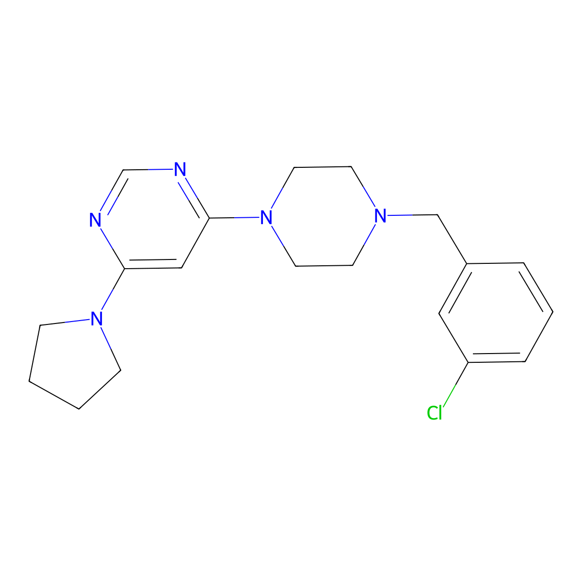 4-{4-[(3-Chlorophenyl)methyl]piperazin-1-yl}-6-(pyrrolidin-1-yl)pyrimidine molecular structure, CAS 2548977-19-9