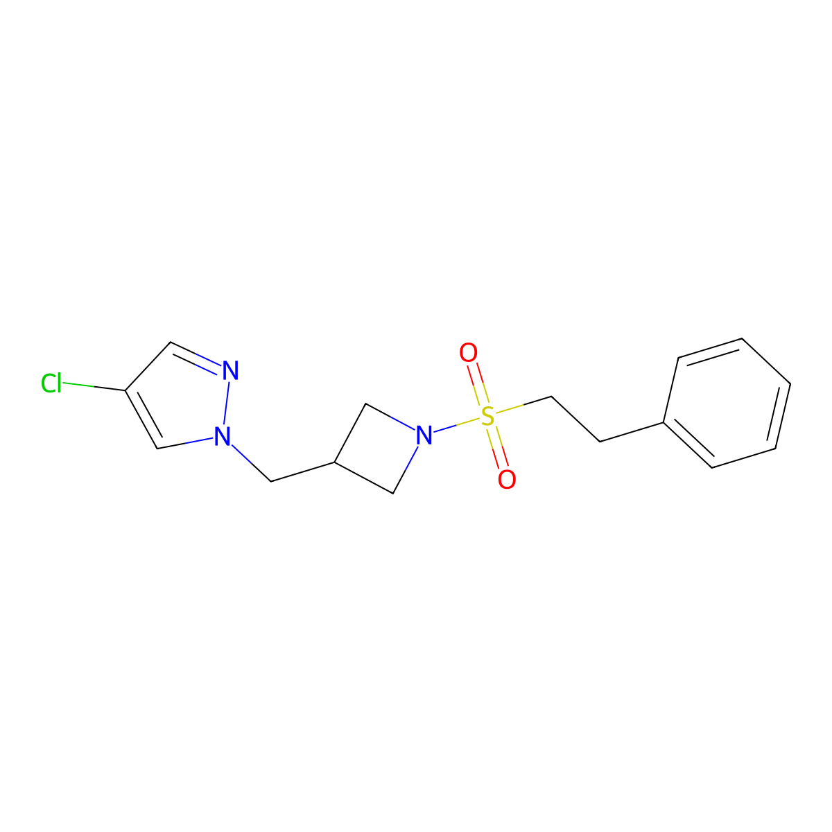 4-chloro-1-{[1-(2-phenylethanesulfonyl)azetidin-3-yl]methyl}-1H-pyrazole molecular structure, CAS 2548977-20-2
