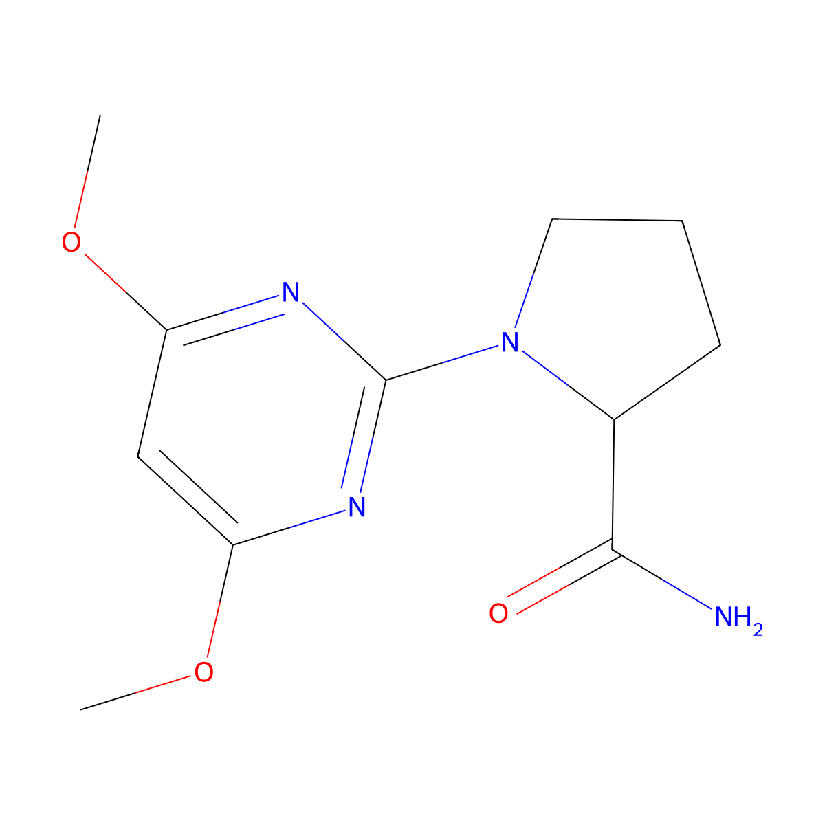 1-(4,6-Dimethoxypyrimidin-2-yl)pyrrolidine-2-carboxamide molecular structure, CAS 2548977-21-3