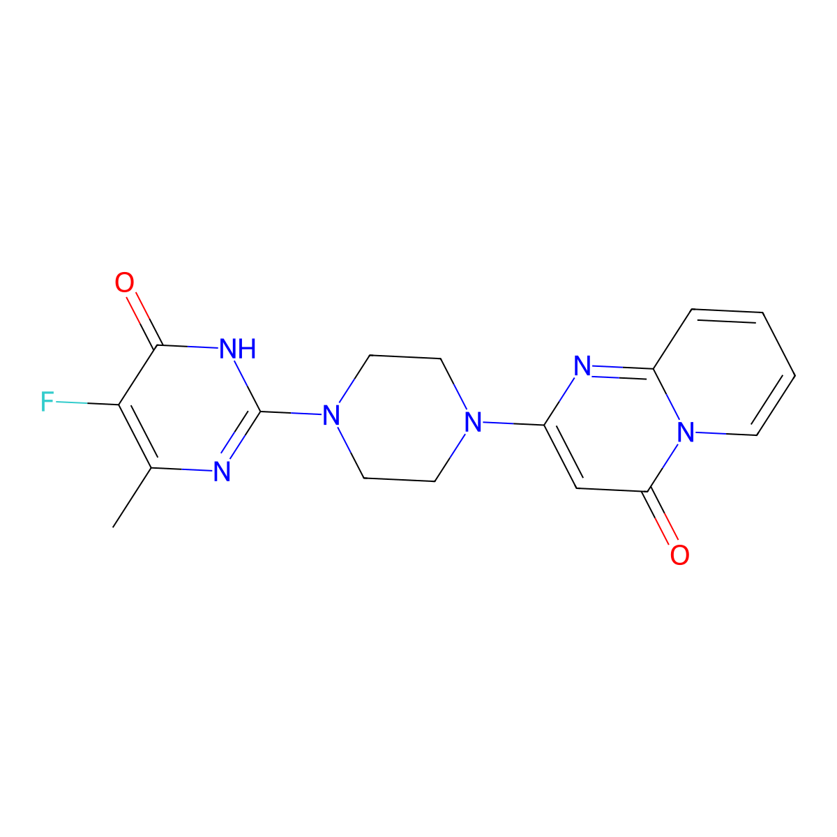 5-fluoro-6-methyl-2-(4-{4-oxo-4H-pyrido[1,2-a]pyrimidin-2-yl}piperazin-1-yl)-3,4-dihydropyrimidin-4-one molecular structure, CAS 2548977-22-4