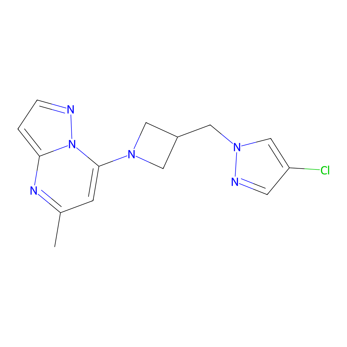 4-chloro-1-[(1-{5-methylpyrazolo[1,5-a]pyrimidin-7-yl}azetidin-3-yl)methyl]-1H-pyrazole molecular structure, CAS 2548977-27-9