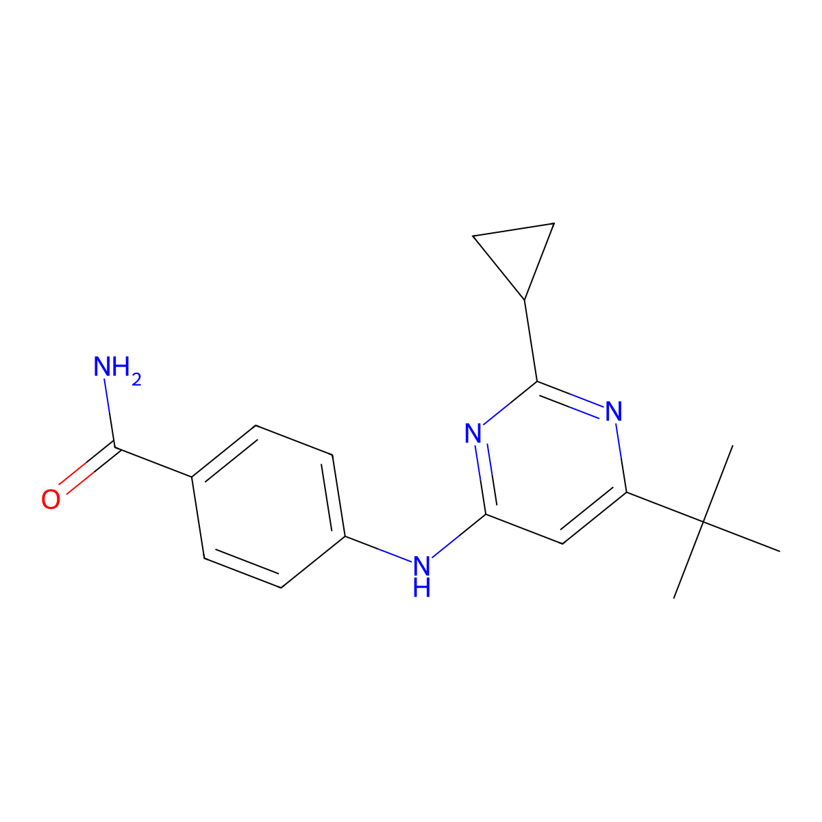 4-[(6-Tert-butyl-2-cyclopropylpyrimidin-4-yl)amino]benzamide molecular structure, CAS 2548977-30-4