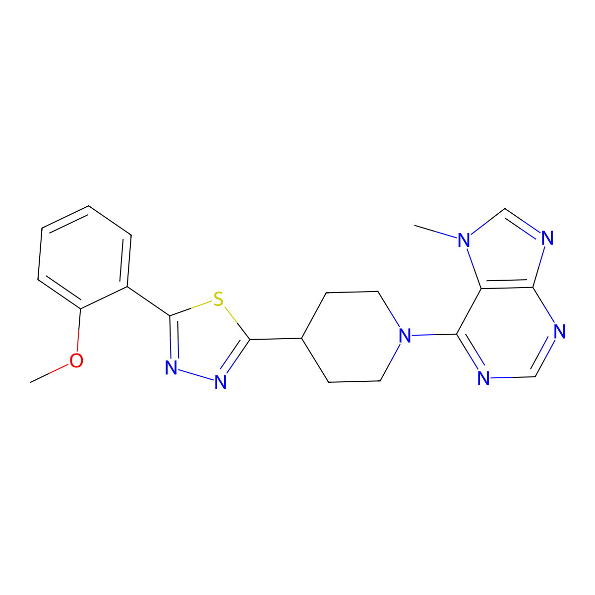 6-{4-[5-(2-methoxyphenyl)-1,3,4-thiadiazol-2-yl]piperidin-1-yl}-7-methyl-7H-purine molecular structure, CAS 2548977-35-9