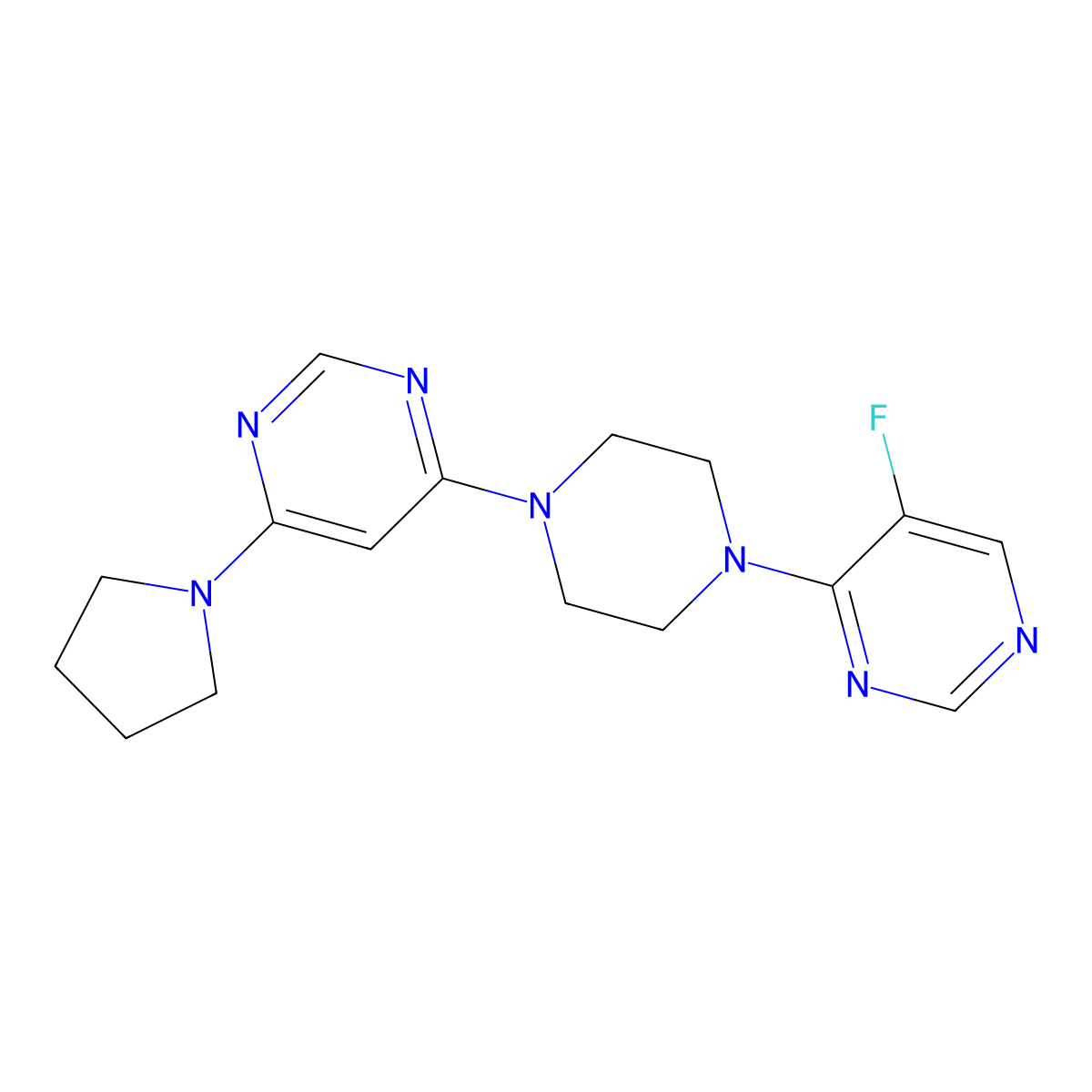 4-[4-(5-Fluoropyrimidin-4-yl)piperazin-1-yl]-6-(pyrrolidin-1-yl)pyrimidine molecular structure, CAS 2548977-37-1