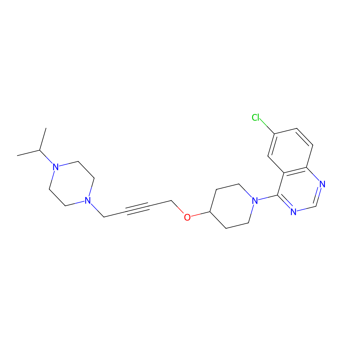 6-Chloro-4-[4-({4-[4-(propan-2-yl)piperazin-1-yl]but-2-yn-1-yl}oxy)piperidin-1-yl]quinazoline molecular structure, CAS 2548977-39-3