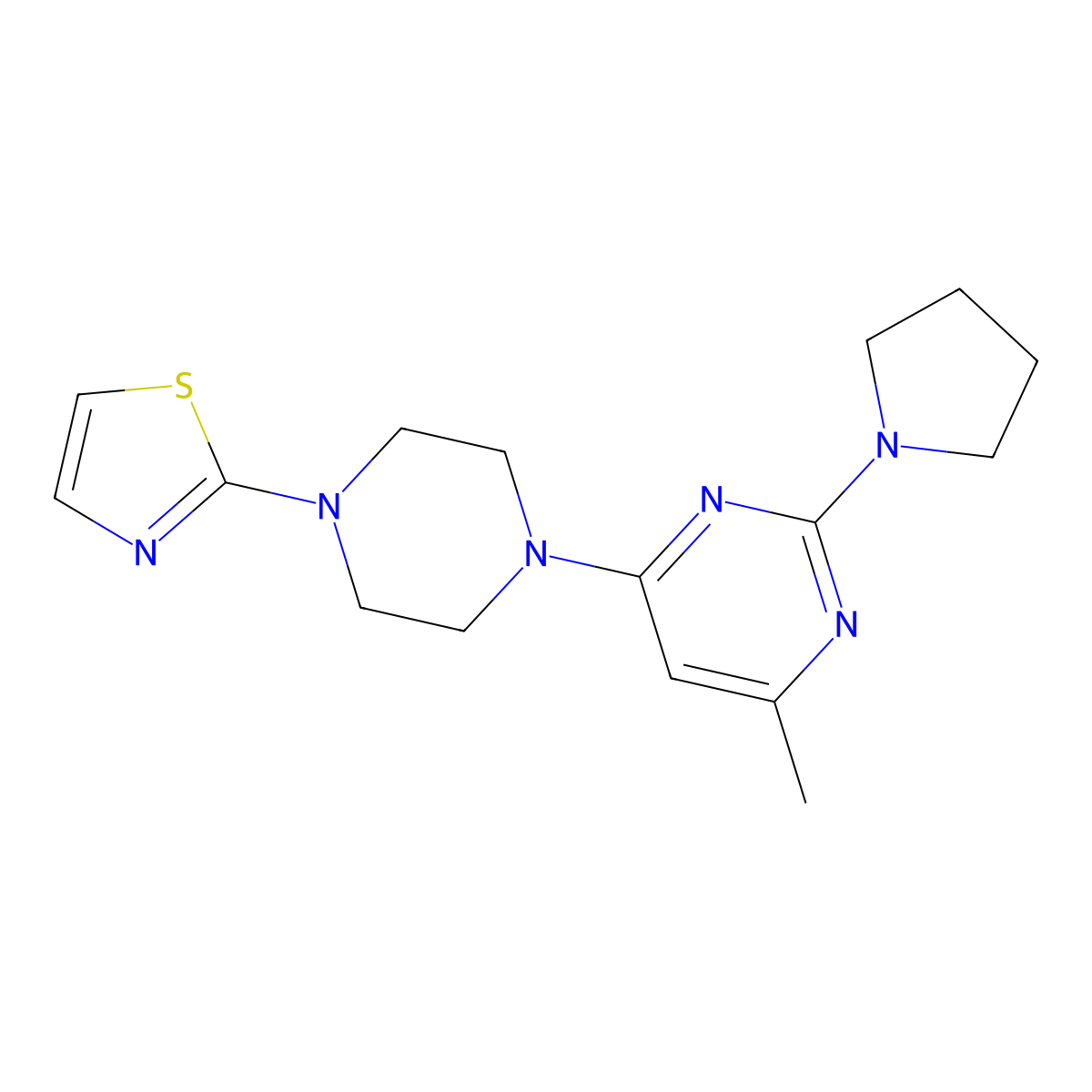 4-Methyl-2-(pyrrolidin-1-yl)-6-[4-(1,3-thiazol-2-yl)piperazin-1-yl]pyrimidine molecular structure, CAS 2548977-41-7