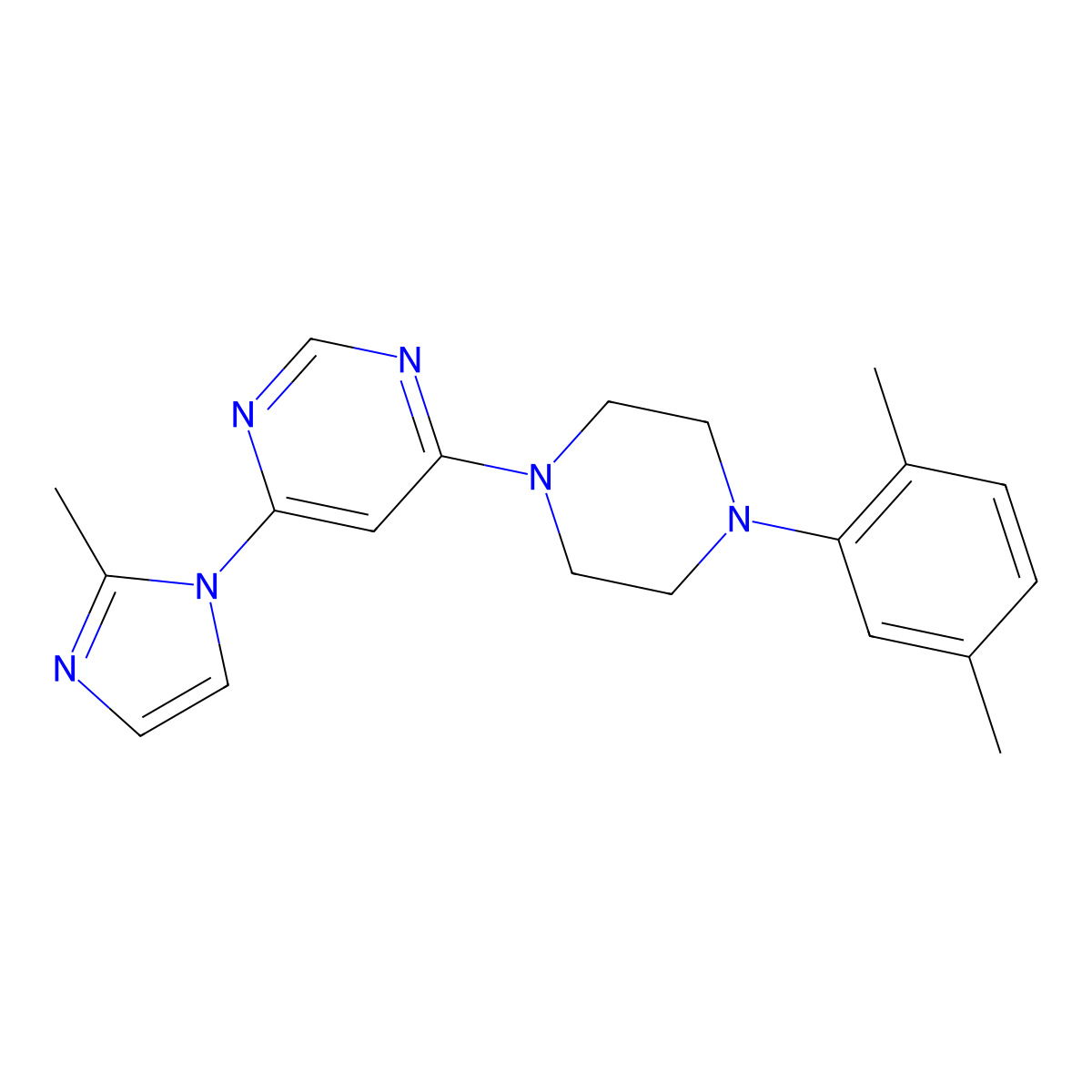 4-[4-(2,5-dimethylphenyl)piperazin-1-yl]-6-(2-methyl-1H-imidazol-1-yl)pyrimidine molecular structure, CAS 2548977-42-8