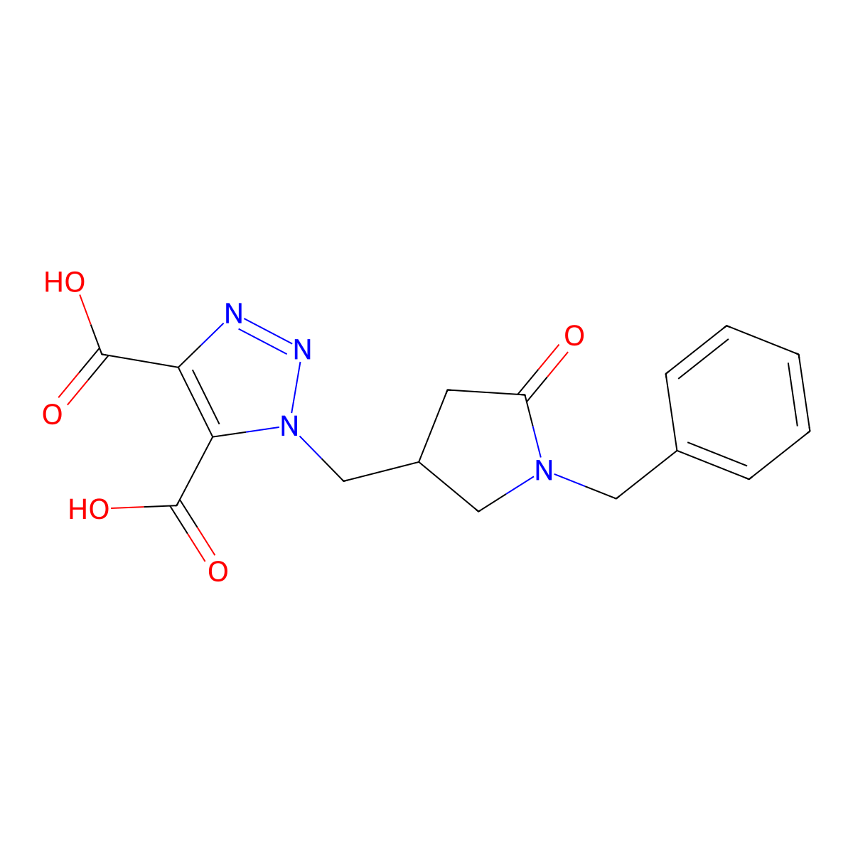 1-[(1-benzyl-5-oxopyrrolidin-3-yl)methyl]-1H-1,2,3-triazole-4,5-dicarboxylic acid molecular structure, CAS 2548977-48-4