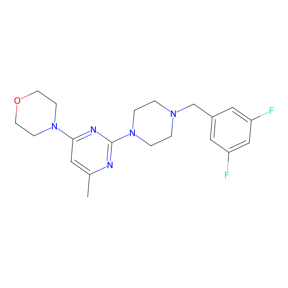 4-(2-{4-[(3,5-Difluorophenyl)methyl]piperazin-1-yl}-6-methylpyrimidin-4-yl)morpholine molecular structure, CAS 2548977-51-9