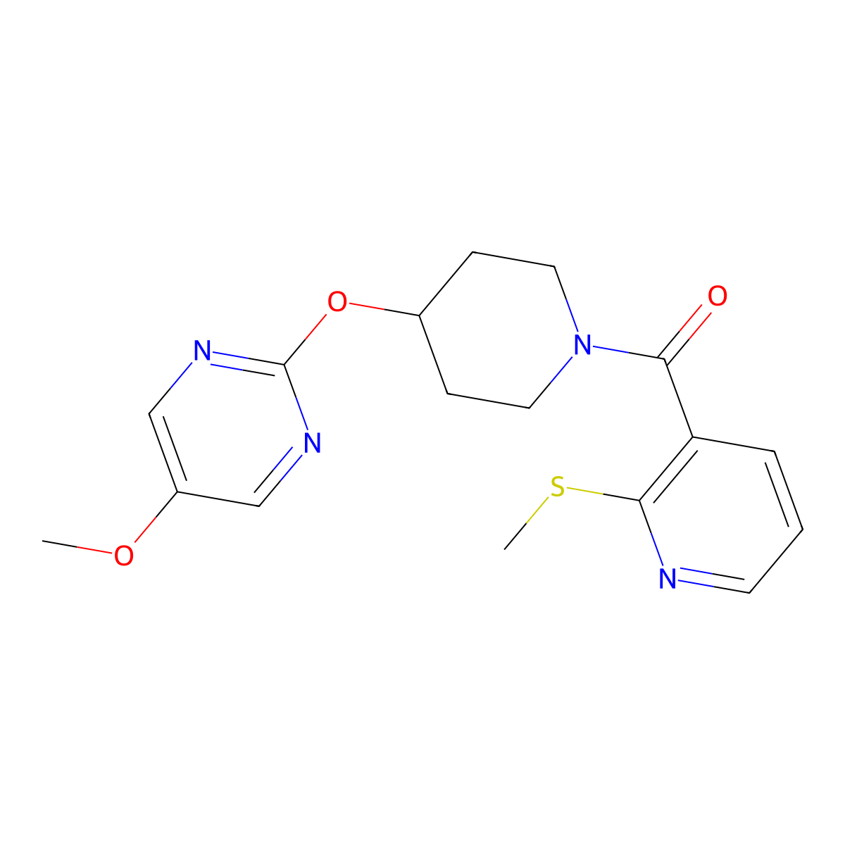 5-Methoxy-2-({1-[2-(methylsulfanyl)pyridine-3-carbonyl]piperidin-4-yl}oxy)pyrimidine molecular structure, CAS 2548977-52-0