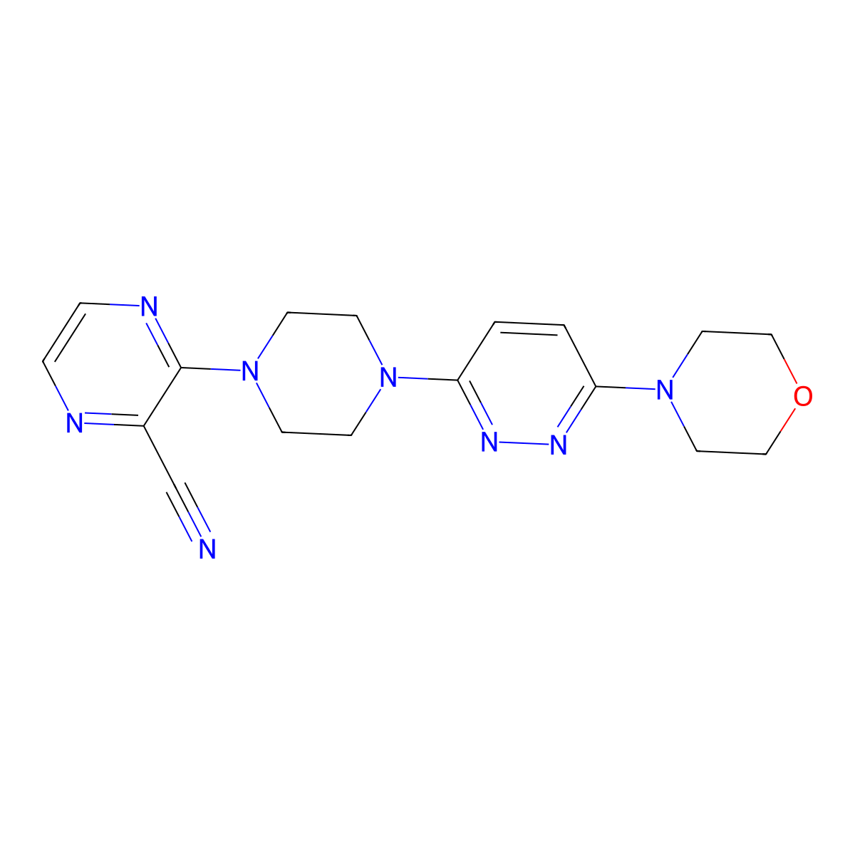 3-{4-[6-(Morpholin-4-yl)pyridazin-3-yl]piperazin-1-yl}pyrazine-2-carbonitrile molecular structure, CAS 2548977-59-7
