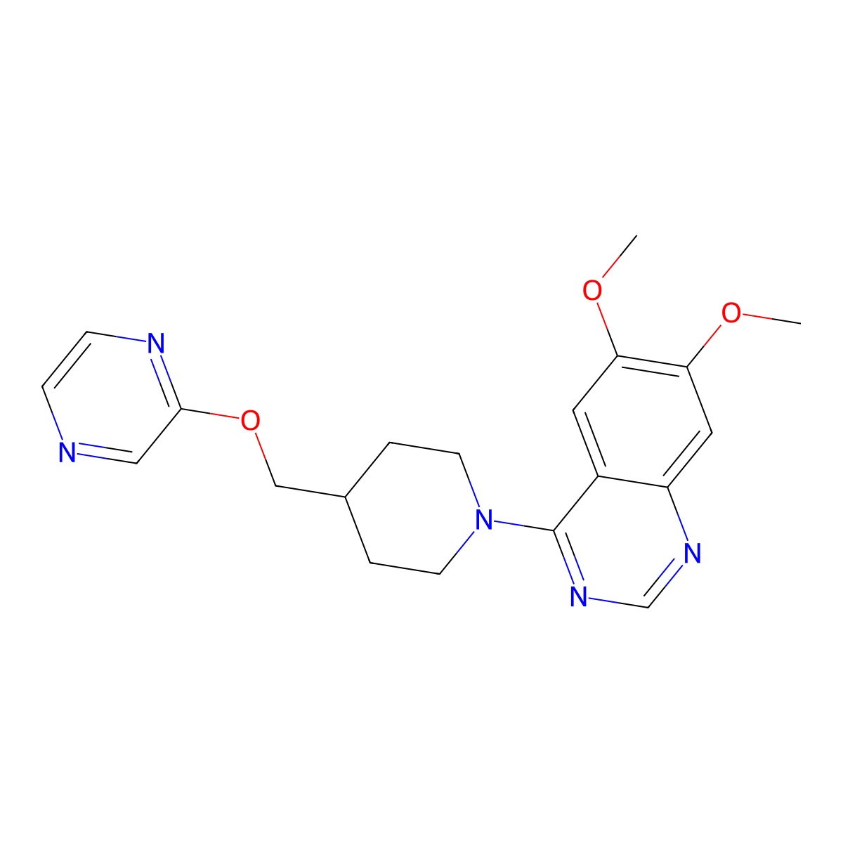 6,7-Dimethoxy-4-{4-[(pyrazin-2-yloxy)methyl]piperidin-1-yl}quinazoline molecular structure, CAS 2548977-63-3