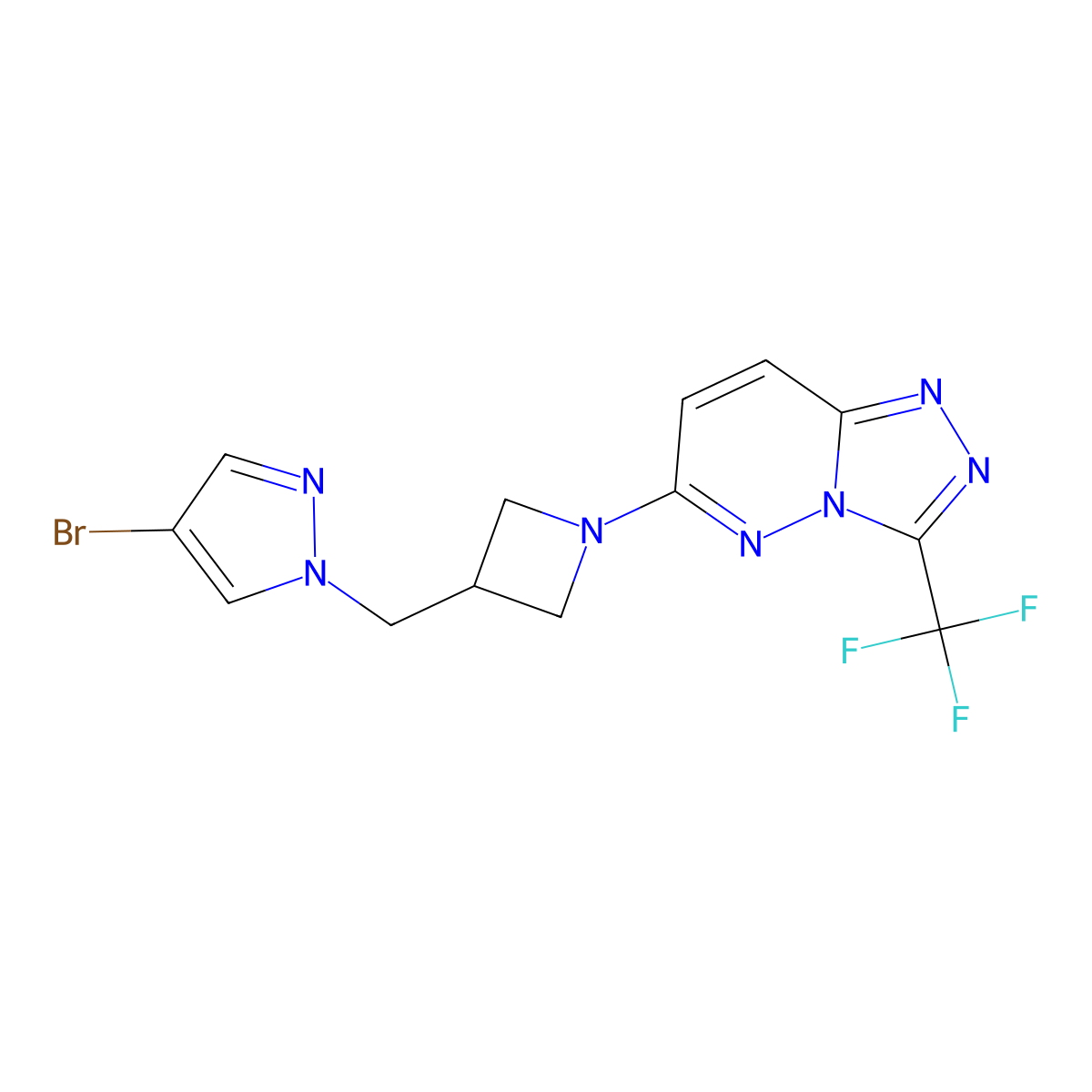 4-bromo-1-({1-[3-(trifluoromethyl)-[1,2,4]triazolo[4,3-b]pyridazin-6-yl]azetidin-3-yl}methyl)-1H-pyrazole molecular structure, CAS 2548977-66-6