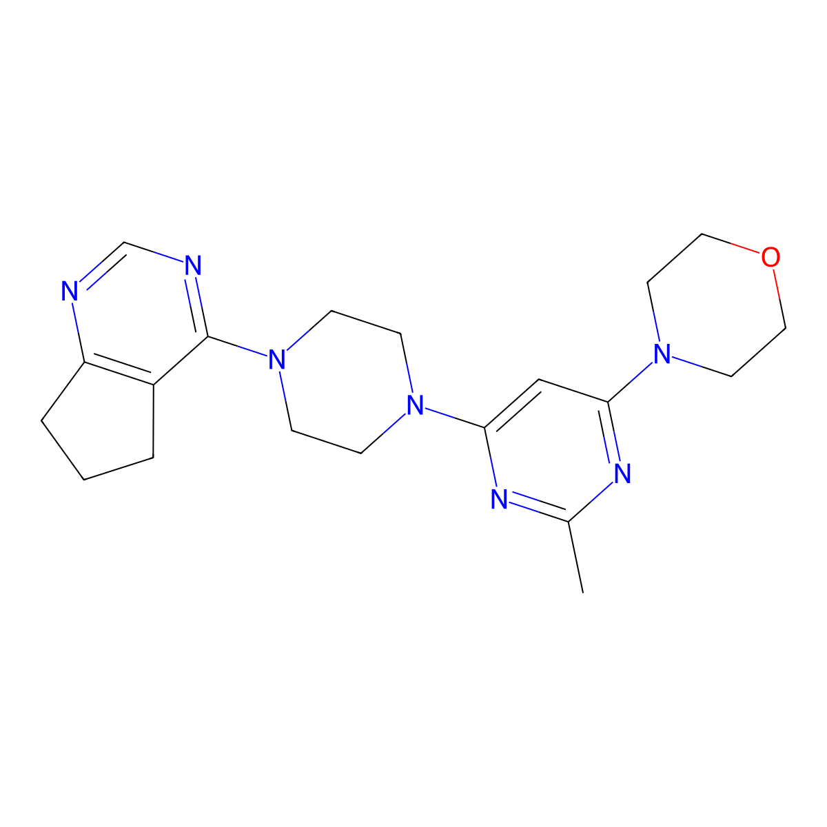 4-[6-(4-{5H,6H,7H-cyclopenta[d]pyrimidin-4-yl}piperazin-1-yl)-2-methylpyrimidin-4-yl]morpholine molecular structure, CAS 2548977-71-3