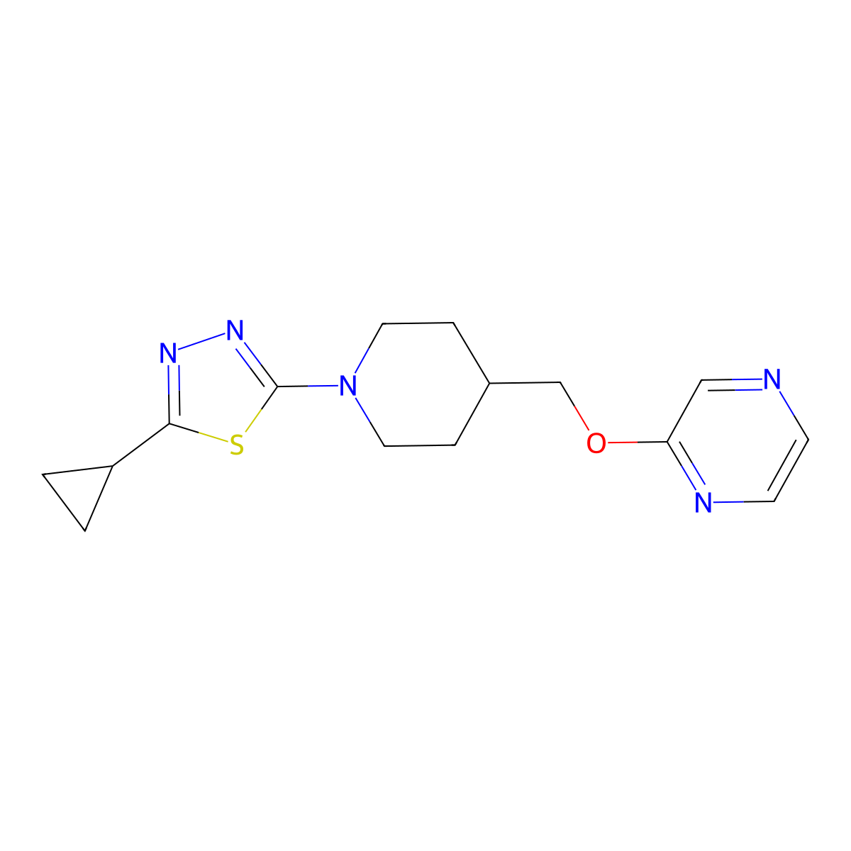 2-{[1-(5-Cyclopropyl-1,3,4-thiadiazol-2-yl)piperidin-4-yl]methoxy}pyrazine molecular structure, CAS 2548977-79-1