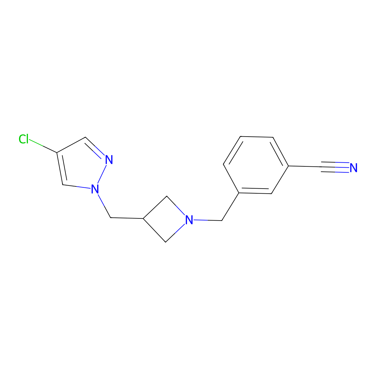 3-({3-[(4-chloro-1H-pyrazol-1-yl)methyl]azetidin-1-yl}methyl)benzonitrile molecular structure, CAS 2548977-86-0