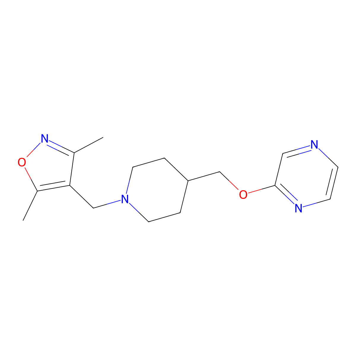 2-({1-[(3,5-Dimethyl-1,2-oxazol-4-yl)methyl]piperidin-4-yl}methoxy)pyrazine molecular structure, CAS 2548977-87-1