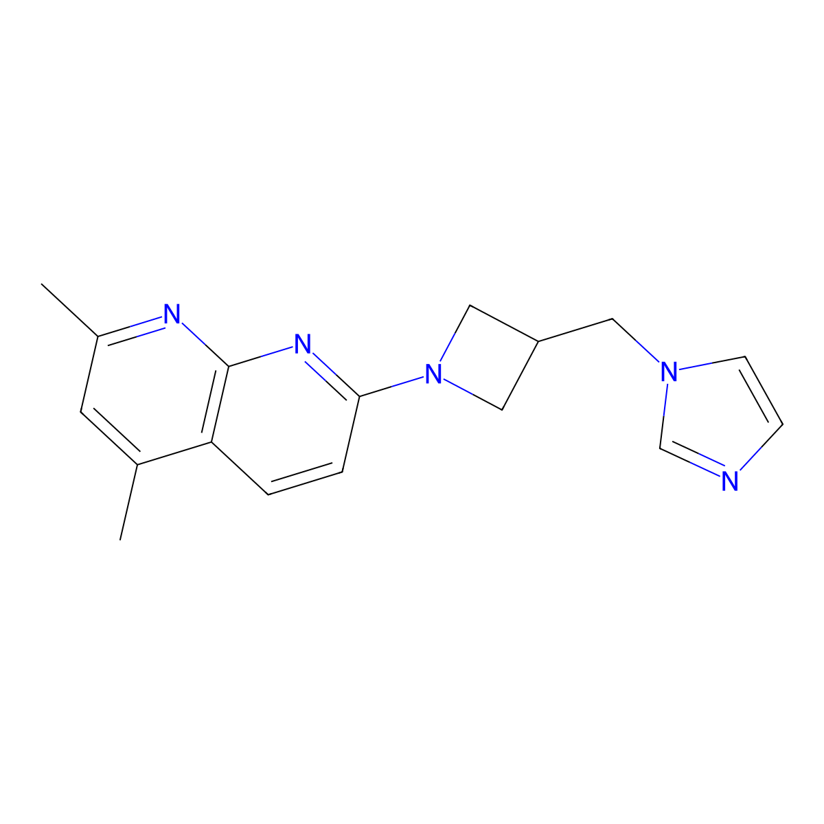 7-{3-[(1H-imidazol-1-yl)methyl]azetidin-1-yl}-2,4-dimethyl-1,8-naphthyridine molecular structure, CAS 2548977-88-2