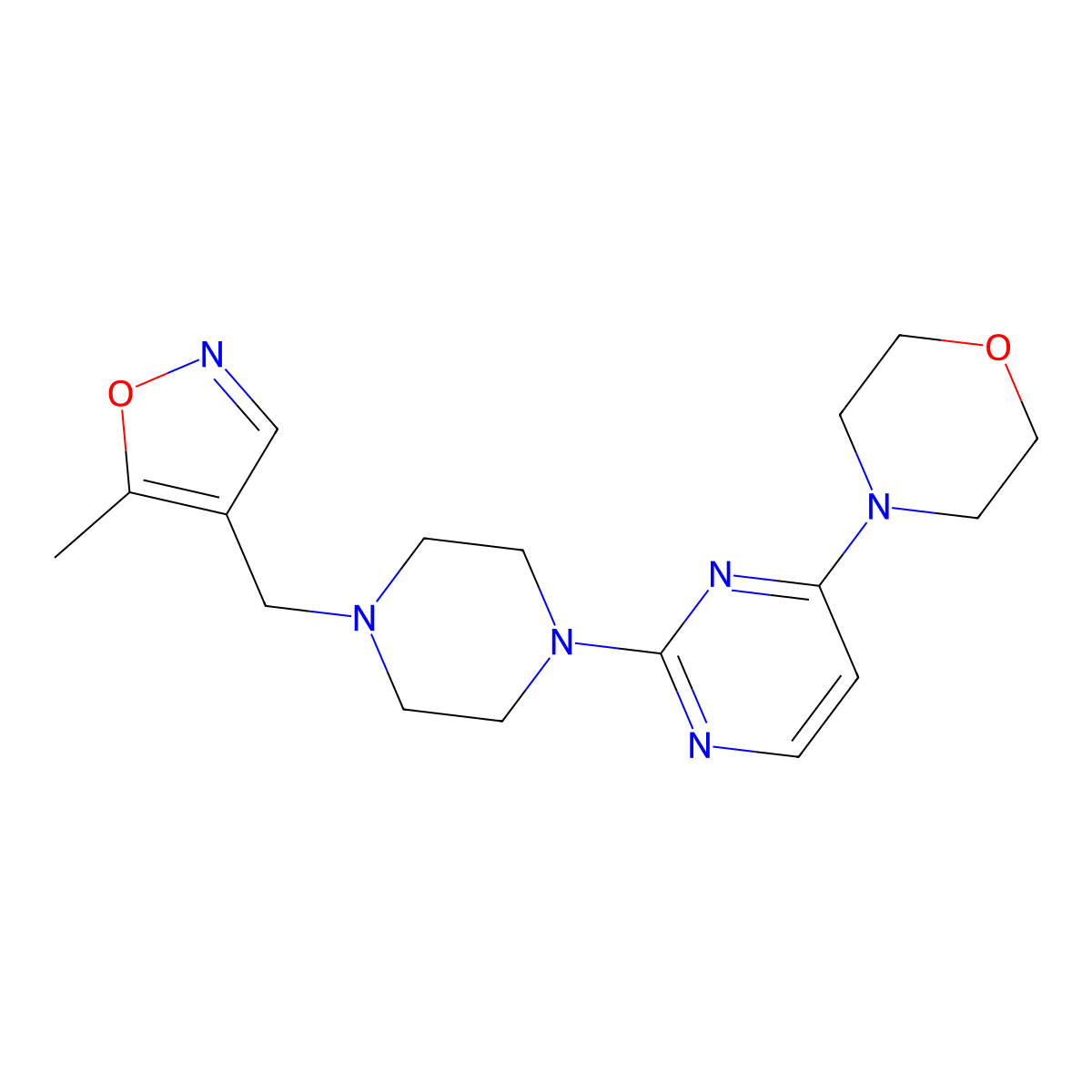 4-(2-{4-[(5-Methyl-1,2-oxazol-4-yl)methyl]piperazin-1-yl}pyrimidin-4-yl)morpholine molecular structure, CAS 2548977-91-7