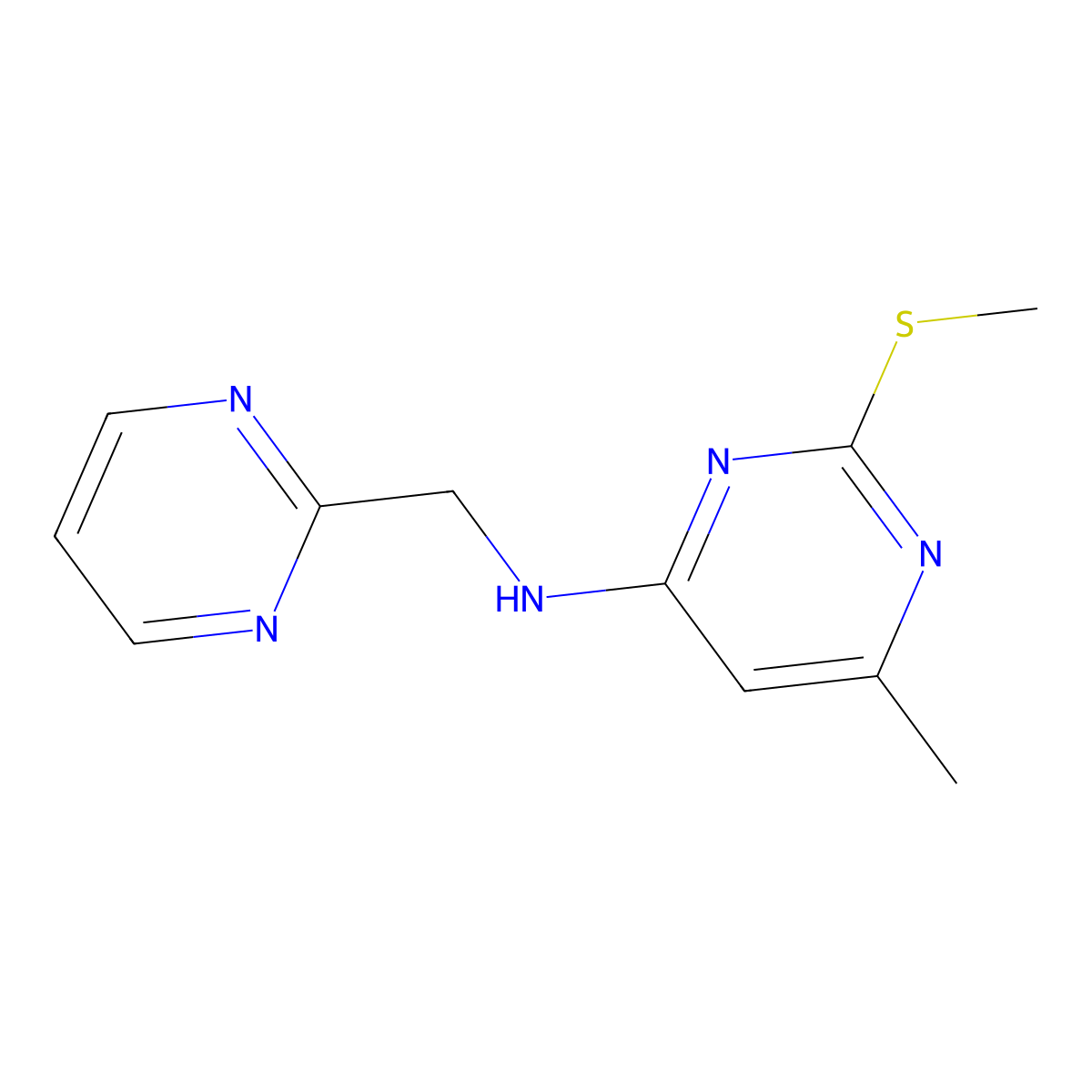 6-methyl-2-(methylsulfanyl)-N-[(pyrimidin-2-yl)methyl]pyrimidin-4-amine molecular structure, CAS 2548977-92-8