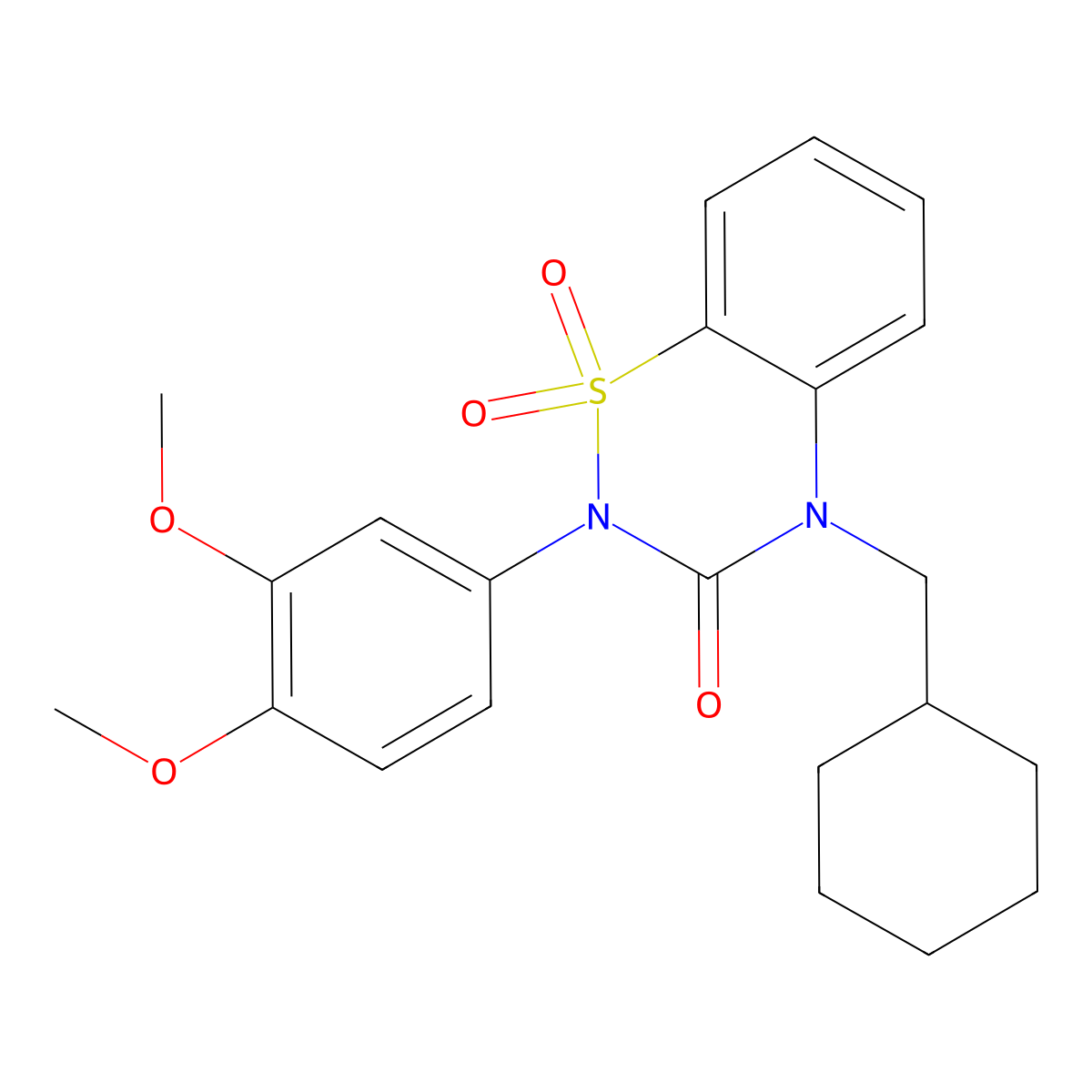 4-(cyclohexylmethyl)-2-(3,4-dimethoxyphenyl)-3,4-dihydro-2H-1lambda6,2,4-benzothiadiazine-1,1,3-trione molecular structure, CAS 2548977-94-0