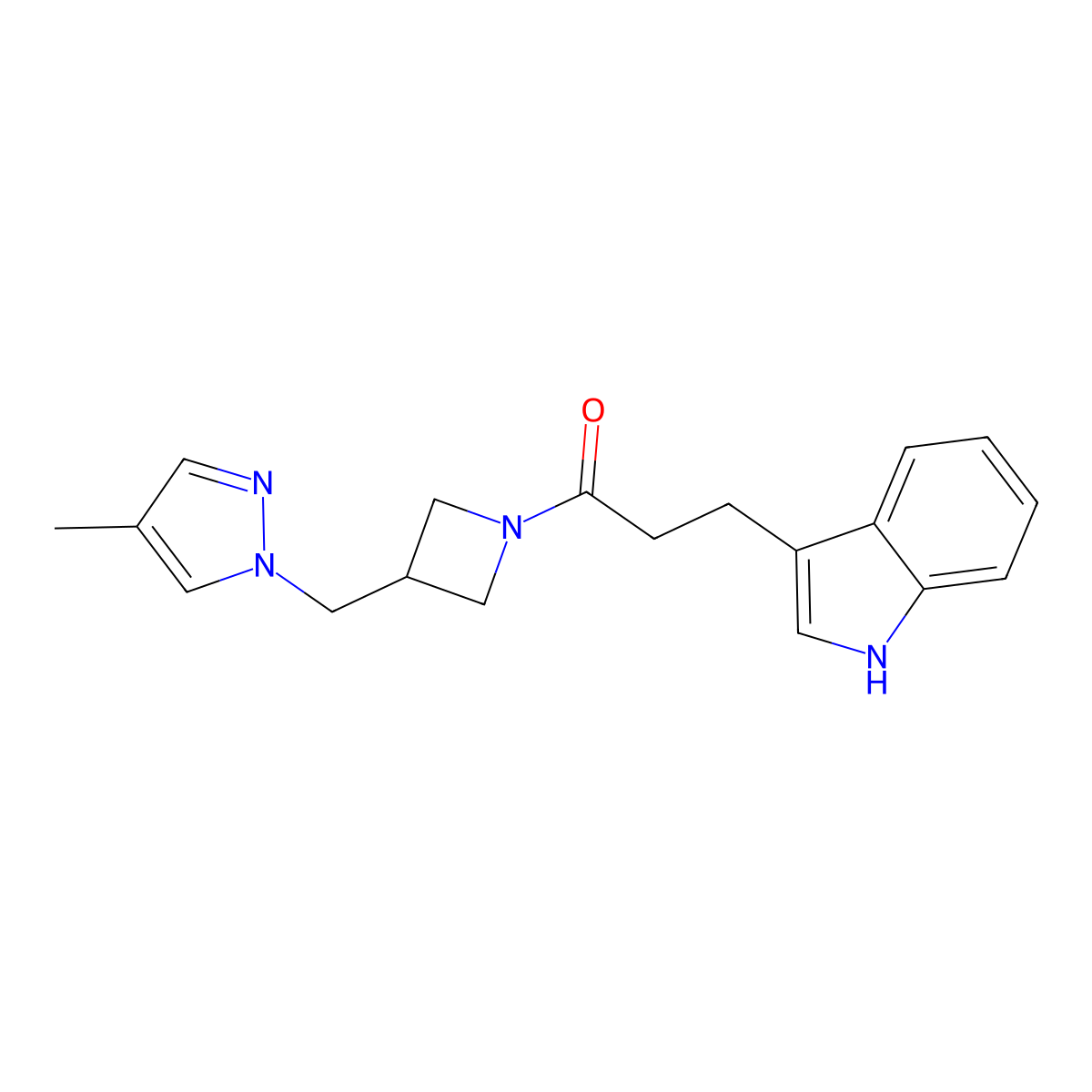 3-(1H-indol-3-yl)-1-{3-[(4-methyl-1H-pyrazol-1-yl)methyl]azetidin-1-yl}propan-1-one molecular structure, CAS 2548977-96-2