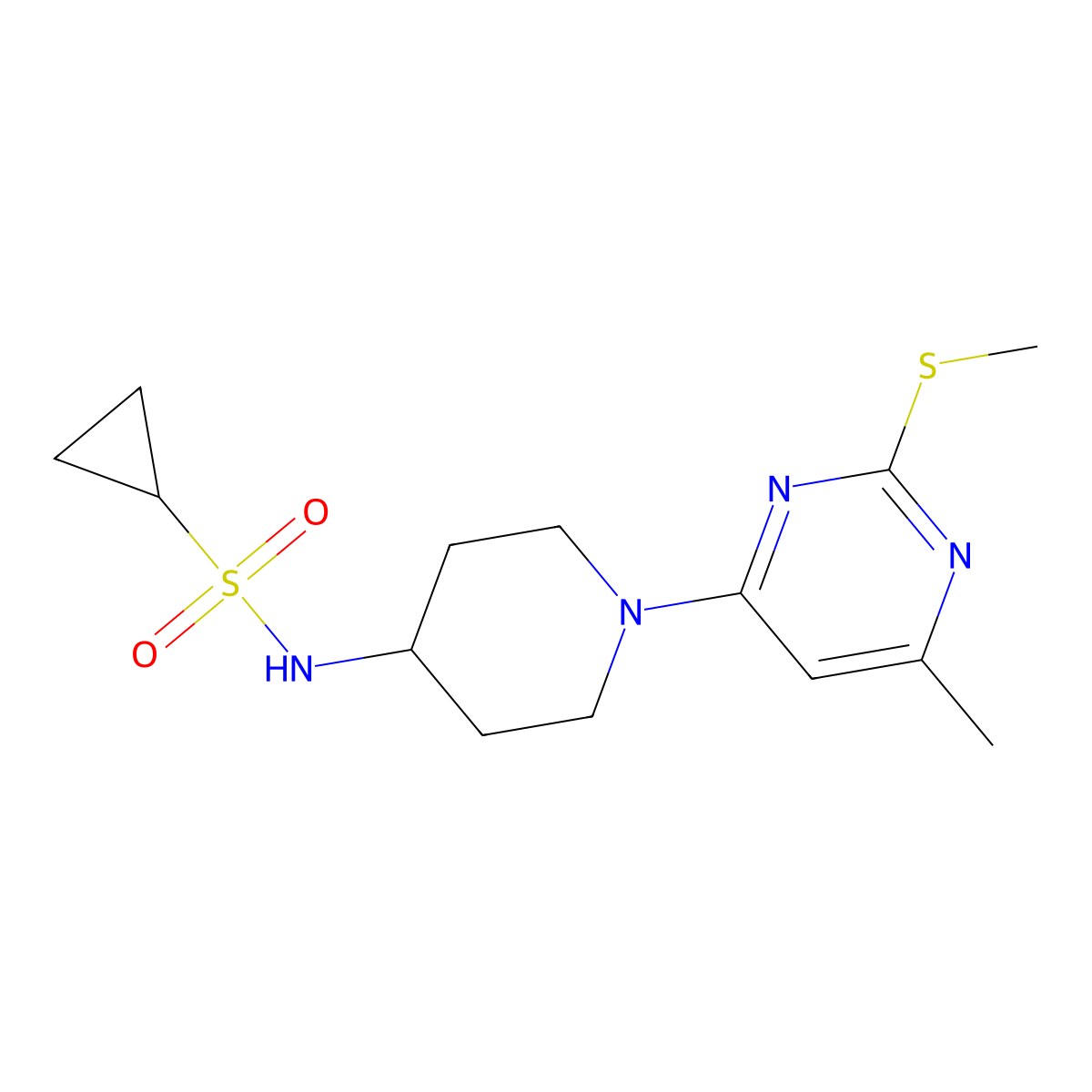N-{1-[6-methyl-2-(methylsulfanyl)pyrimidin-4-yl]piperidin-4-yl}cyclopropanesulfonamide molecular structure, CAS 2548977-98-4