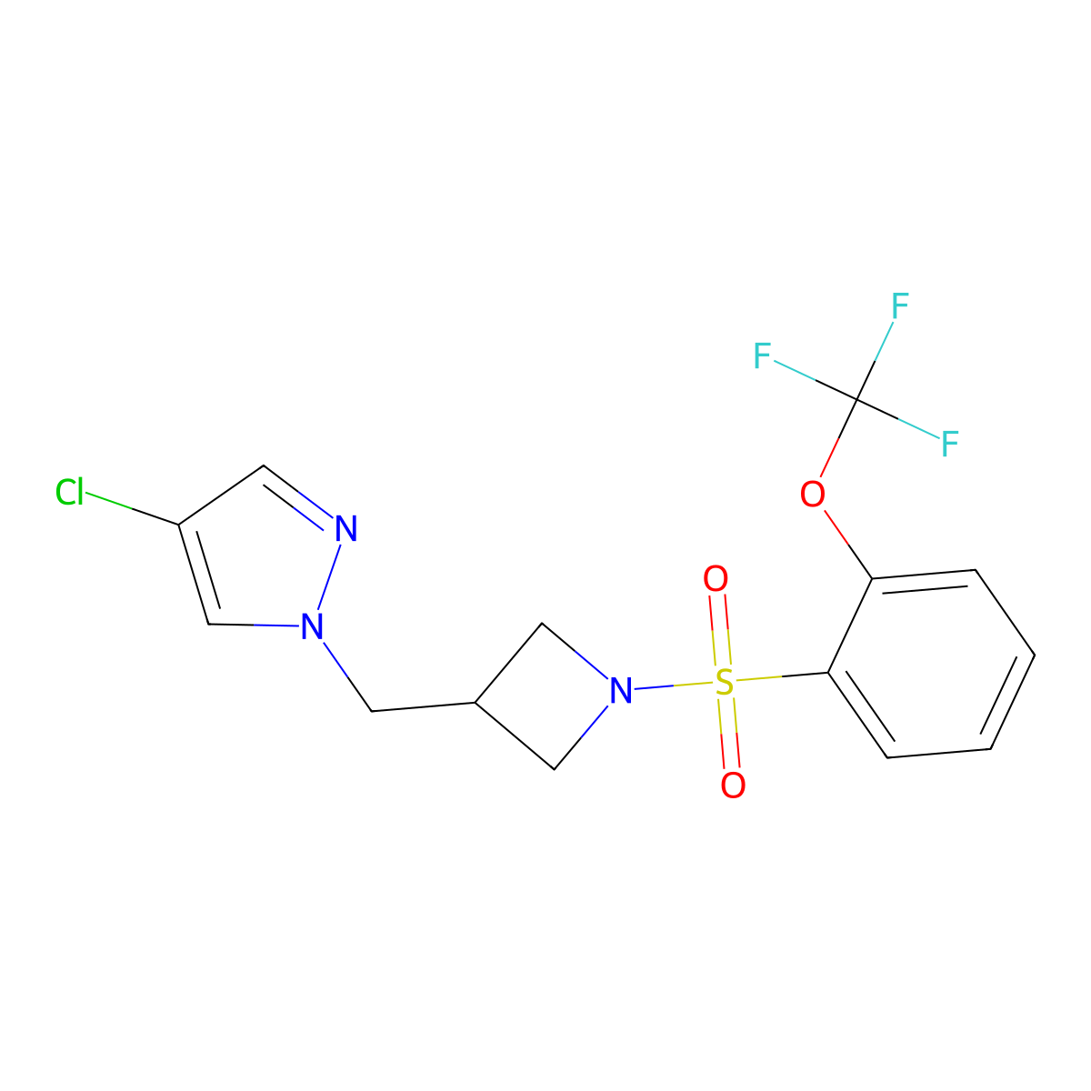 4-chloro-1-({1-[2-(trifluoromethoxy)benzenesulfonyl]azetidin-3-yl}methyl)-1H-pyrazole molecular structure, CAS 2548977-99-5