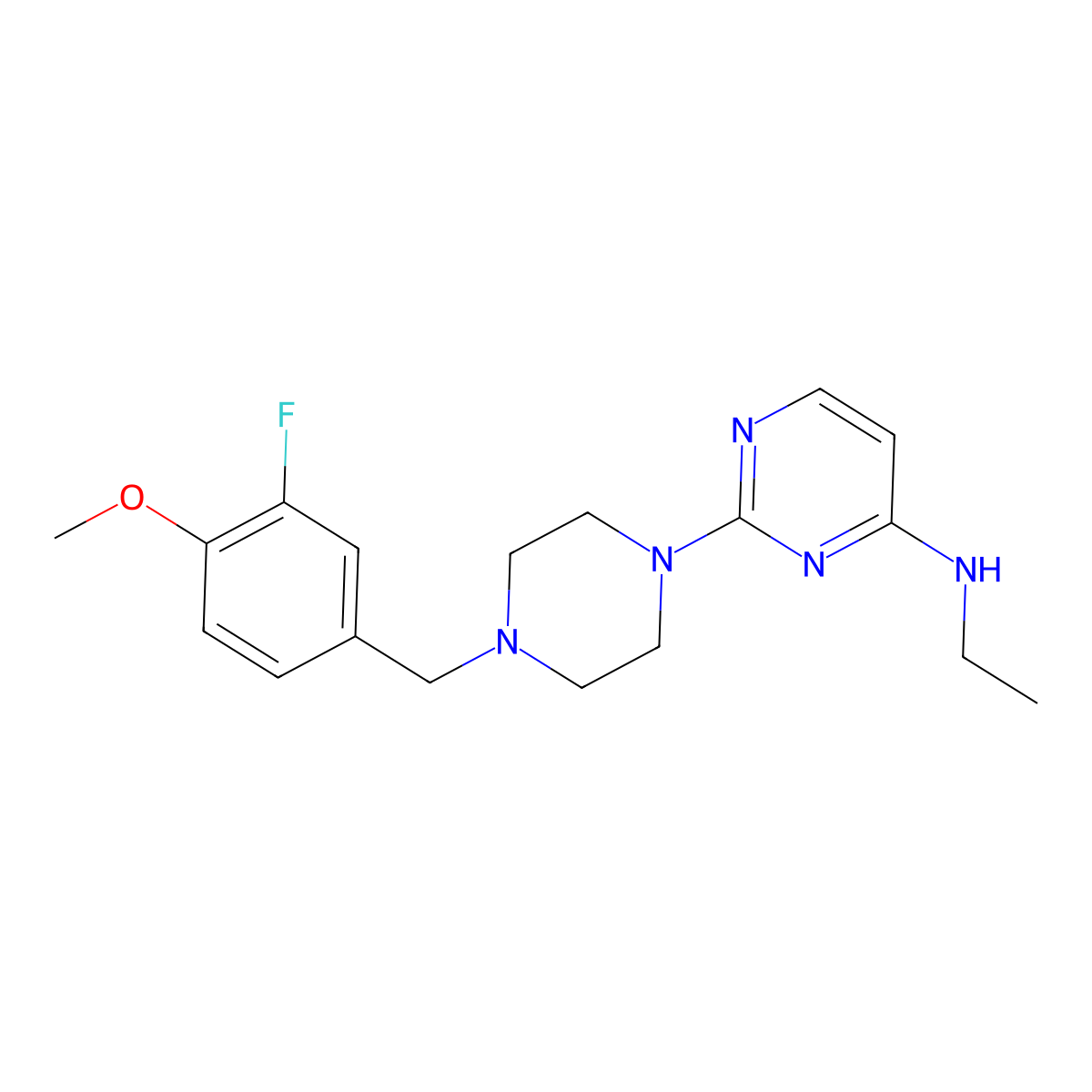 N-ethyl-2-{4-[(3-fluoro-4-methoxyphenyl)methyl]piperazin-1-yl}pyrimidin-4-amine molecular structure, CAS 2548978-03-4