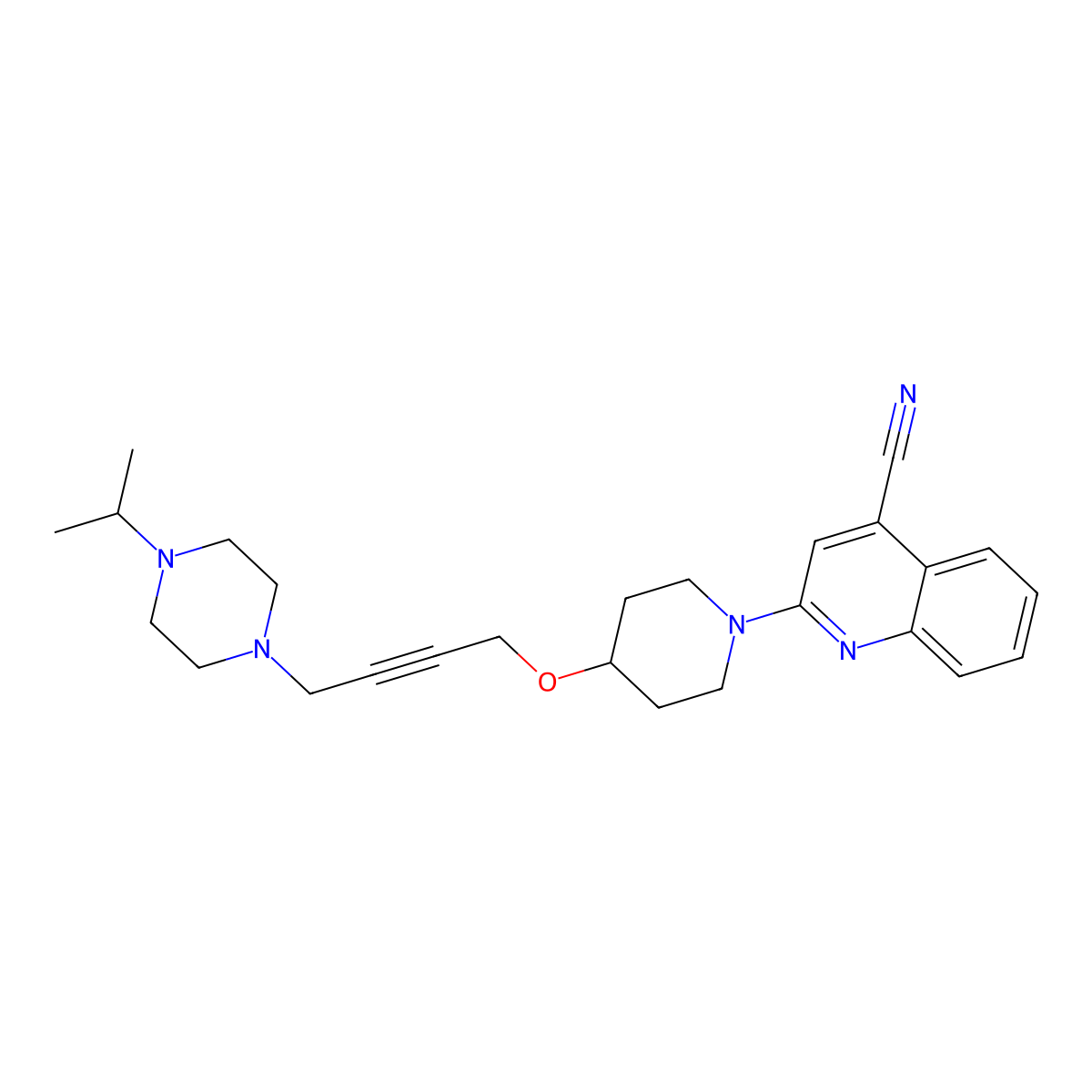 2-[4-({4-[4-(Propan-2-yl)piperazin-1-yl]but-2-yn-1-yl}oxy)piperidin-1-yl]quinoline-4-carbonitrile molecular structure, CAS 2548978-05-6