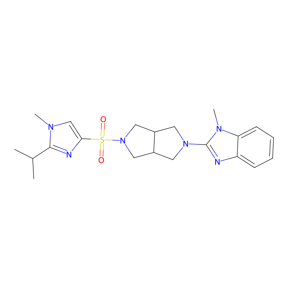 1-methyl-2-(5-{[1-methyl-2-(propan-2-yl)-1H-imidazol-4-yl]sulfonyl}-octahydropyrrolo[3,4-c]pyrrol-2-yl)-1H-1,3-benzodiazole molecular structure, CAS 2548978-07-8
