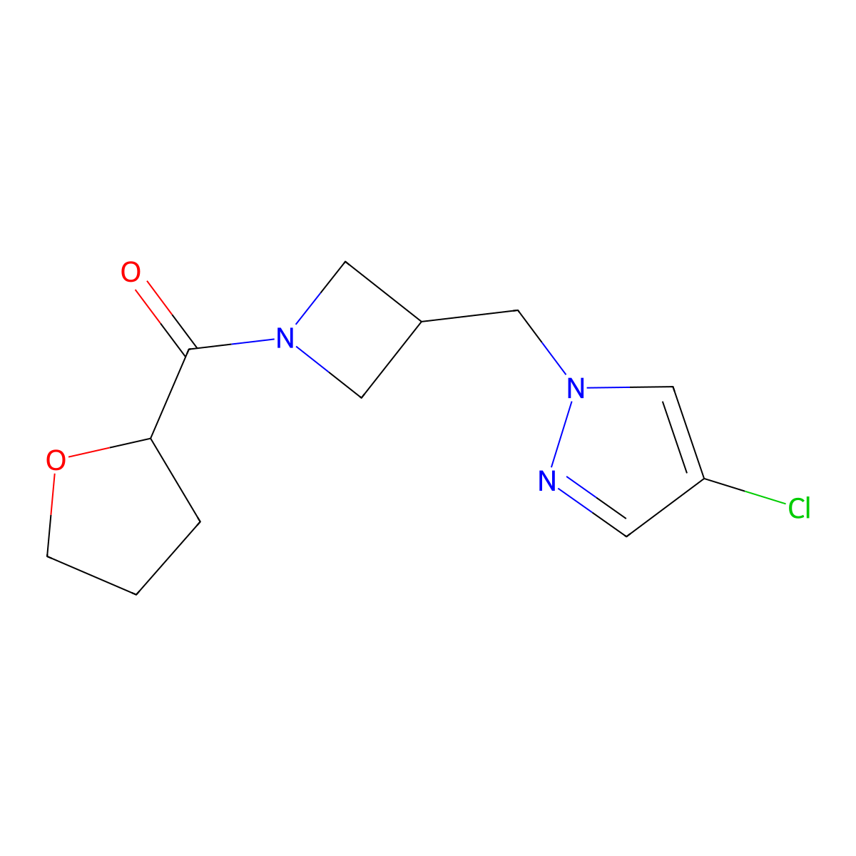 4-chloro-1-{[1-(oxolane-2-carbonyl)azetidin-3-yl]methyl}-1H-pyrazole molecular structure, CAS 2548978-08-9