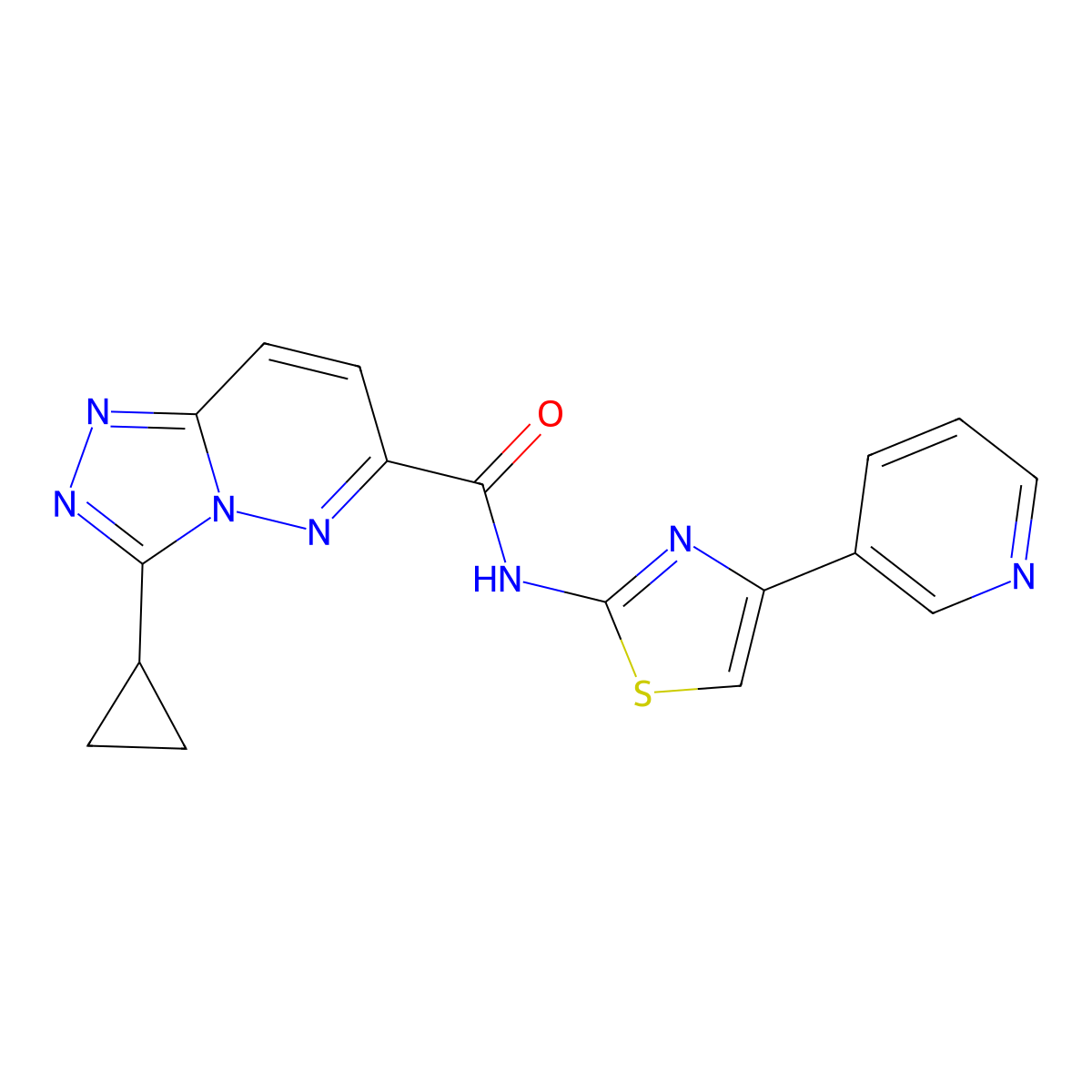 3-cyclopropyl-N-[4-(pyridin-3-yl)-1,3-thiazol-2-yl]-[1,2,4]triazolo[4,3-b]pyridazine-6-carboxamide molecular structure, CAS 2548978-09-0