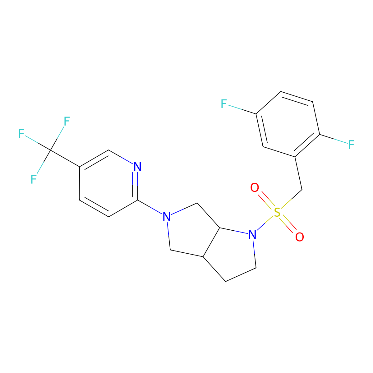 2-{1-[(2,5-Difluorophenyl)methanesulfonyl]-octahydropyrrolo[2,3-c]pyrrol-5-yl}-5-(trifluoromethyl)pyridine molecular structure, CAS 2548978-10-3