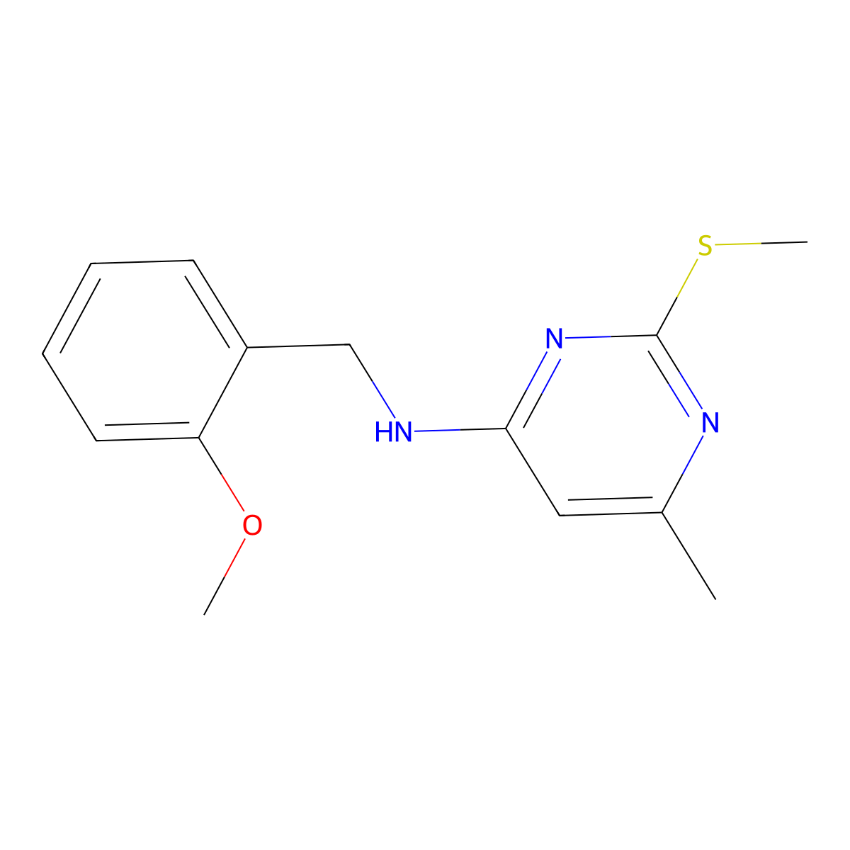N-[(2-methoxyphenyl)methyl]-6-methyl-2-(methylsulfanyl)pyrimidin-4-amine molecular structure, CAS 2548978-16-9