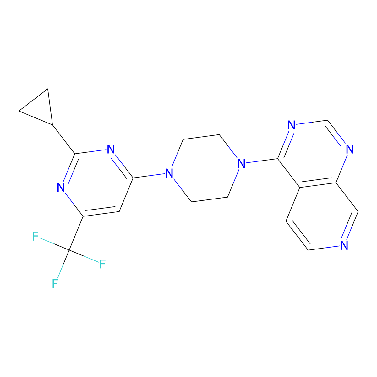 2-Cyclopropyl-4-(4-{pyrido[3,4-d]pyrimidin-4-yl}piperazin-1-yl)-6-(trifluoromethyl)pyrimidine molecular structure, CAS 2548978-22-7