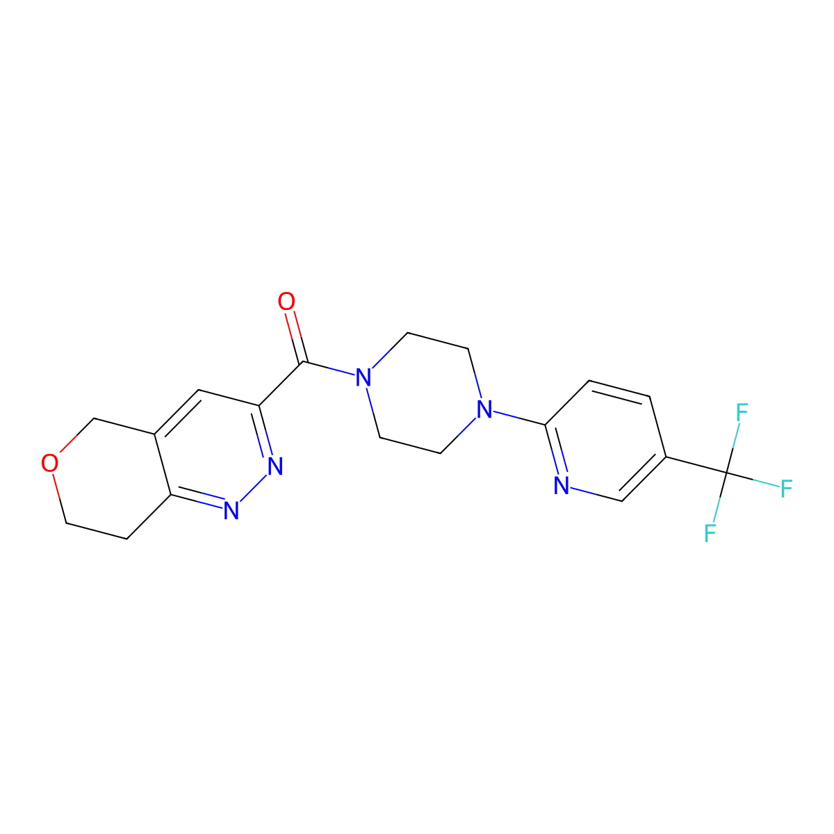 1-{5H,7H,8H-pyrano[4,3-c]pyridazine-3-carbonyl}-4-[5-(trifluoromethyl)pyridin-2-yl]piperazine molecular structure, CAS 2548978-27-2