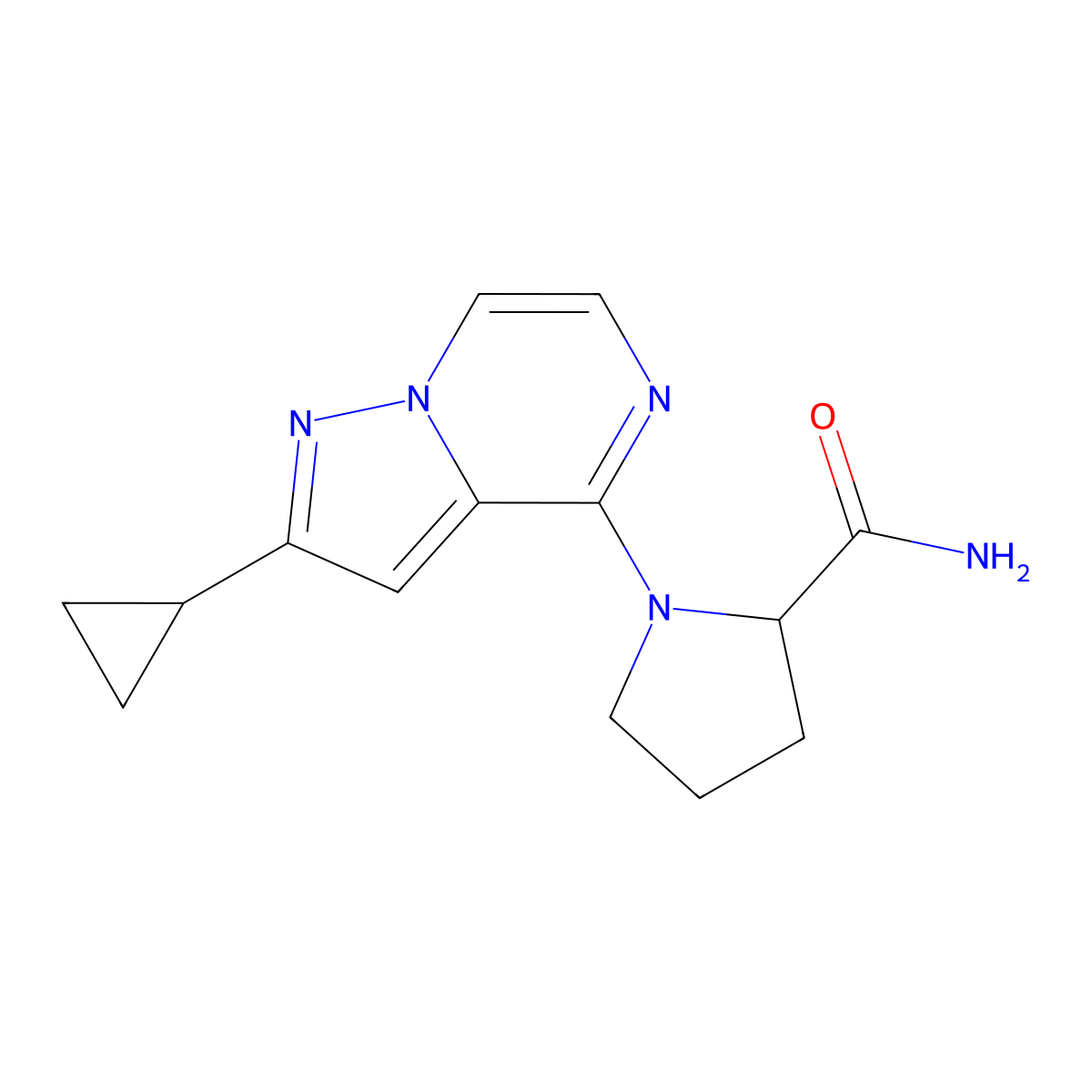 1-{2-Cyclopropylpyrazolo[1,5-a]pyrazin-4-yl}pyrrolidine-2-carboxamide molecular structure, CAS 2548978-28-3