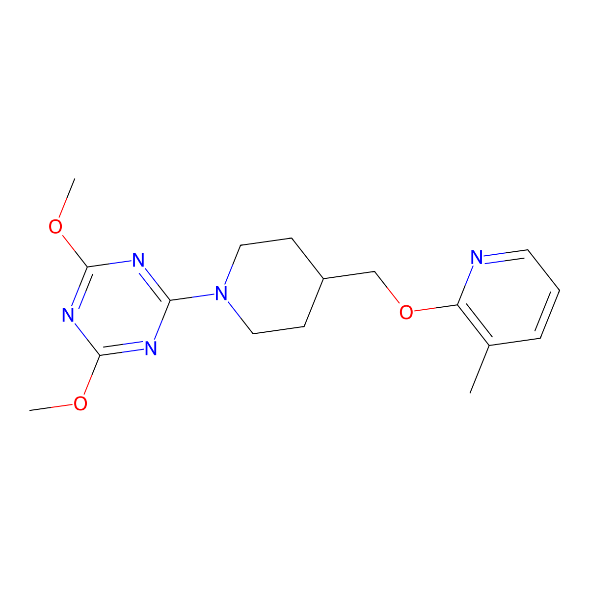 2,4-Dimethoxy-6-(4-{[(3-methylpyridin-2-yl)oxy]methyl}piperidin-1-yl)-1,3,5-triazine molecular structure, CAS 2548978-30-7