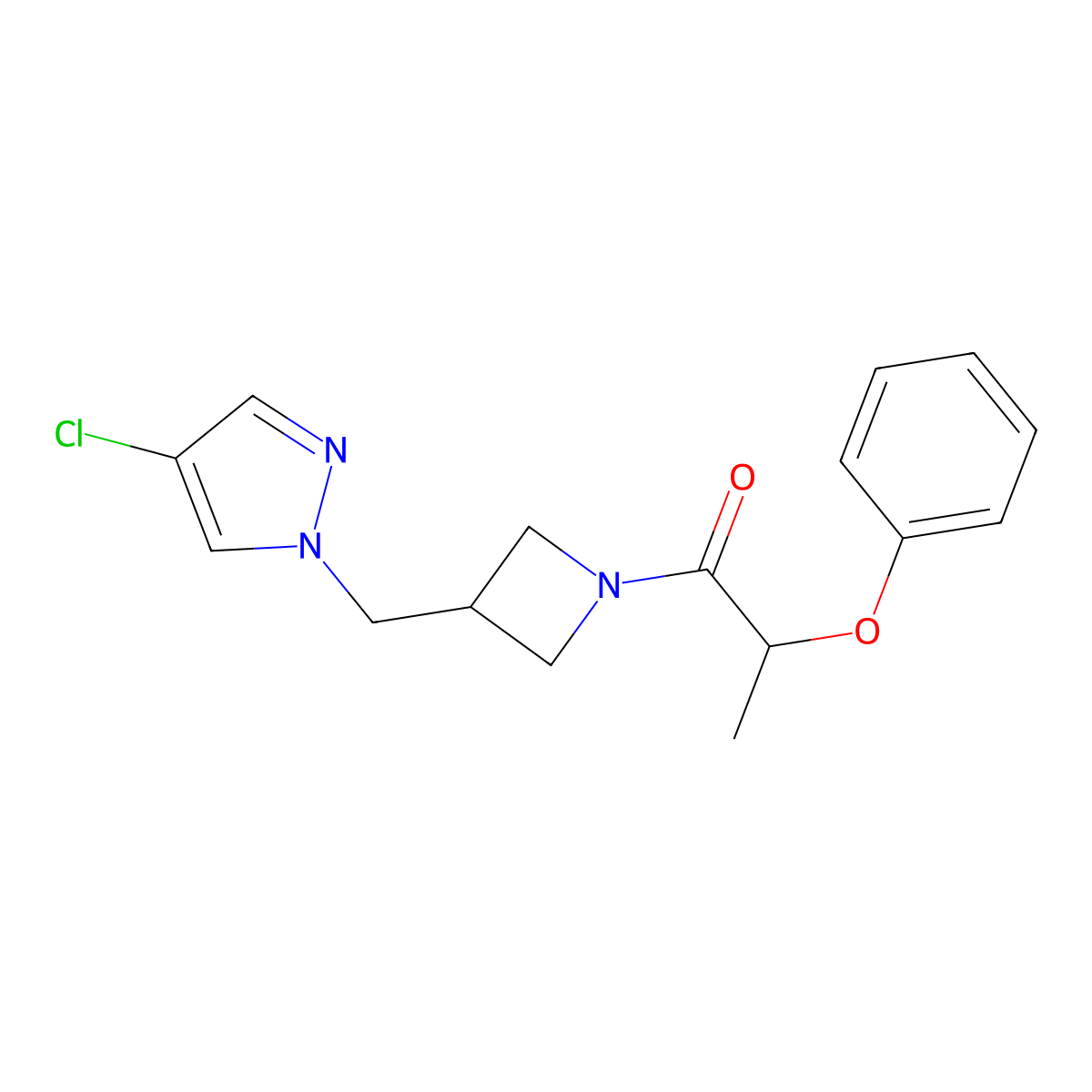 1-{3-[(4-chloro-1H-pyrazol-1-yl)methyl]azetidin-1-yl}-2-phenoxypropan-1-one molecular structure, CAS 2548978-32-9