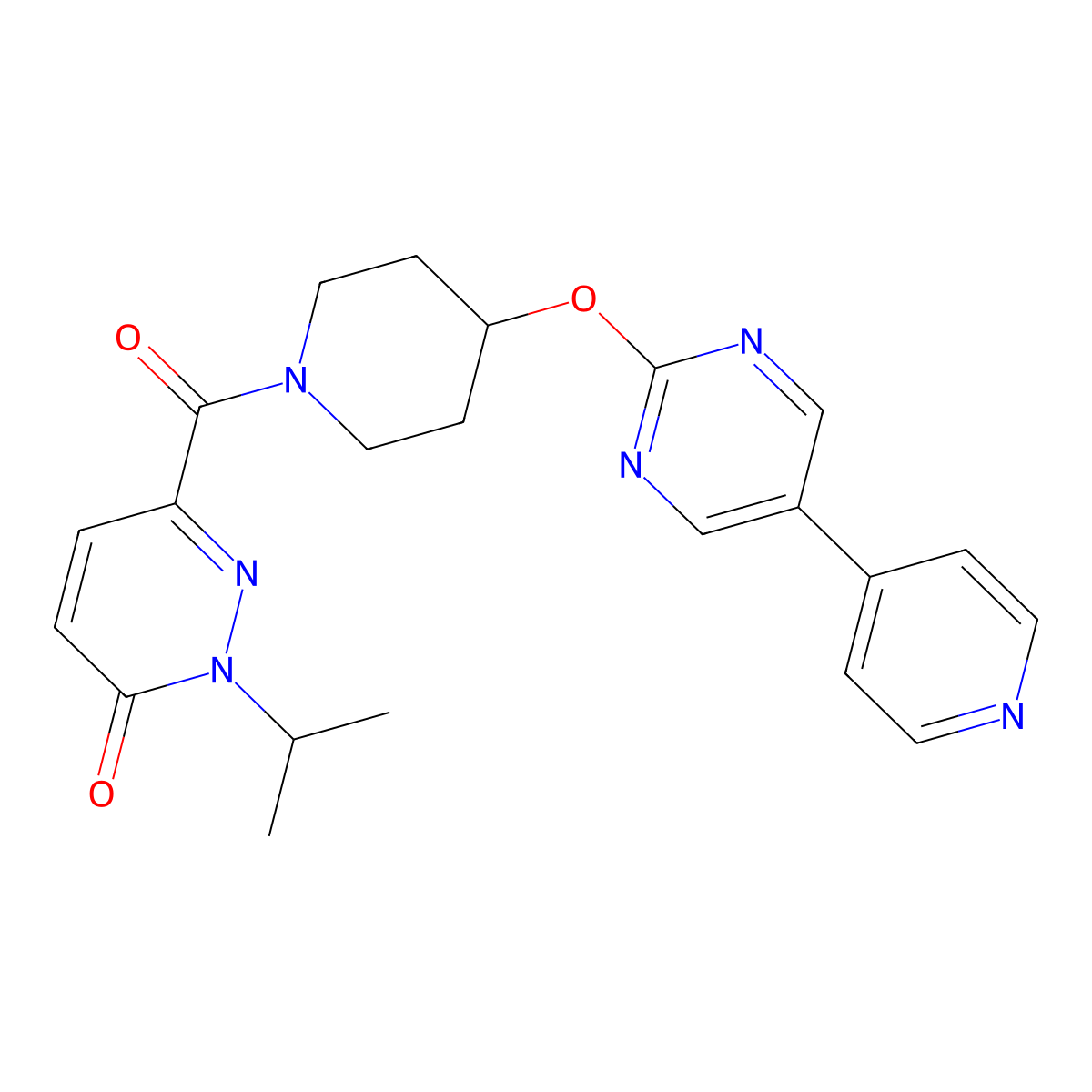 2-(Propan-2-yl)-6-(4-{[5-(pyridin-4-yl)pyrimidin-2-yl]oxy}piperidine-1-carbonyl)-2,3-dihydropyridazin-3-one molecular structure, CAS 2548978-44-3