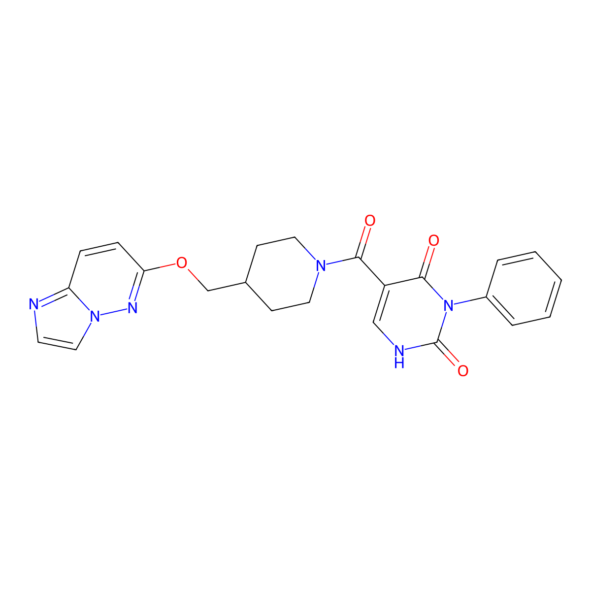5-[4-({Imidazo[1,2-b]pyridazin-6-yloxy}methyl)piperidine-1-carbonyl]-3-phenyl-1,2,3,4-tetrahydropyrimidine-2,4-dione molecular structure, CAS 2548978-48-7